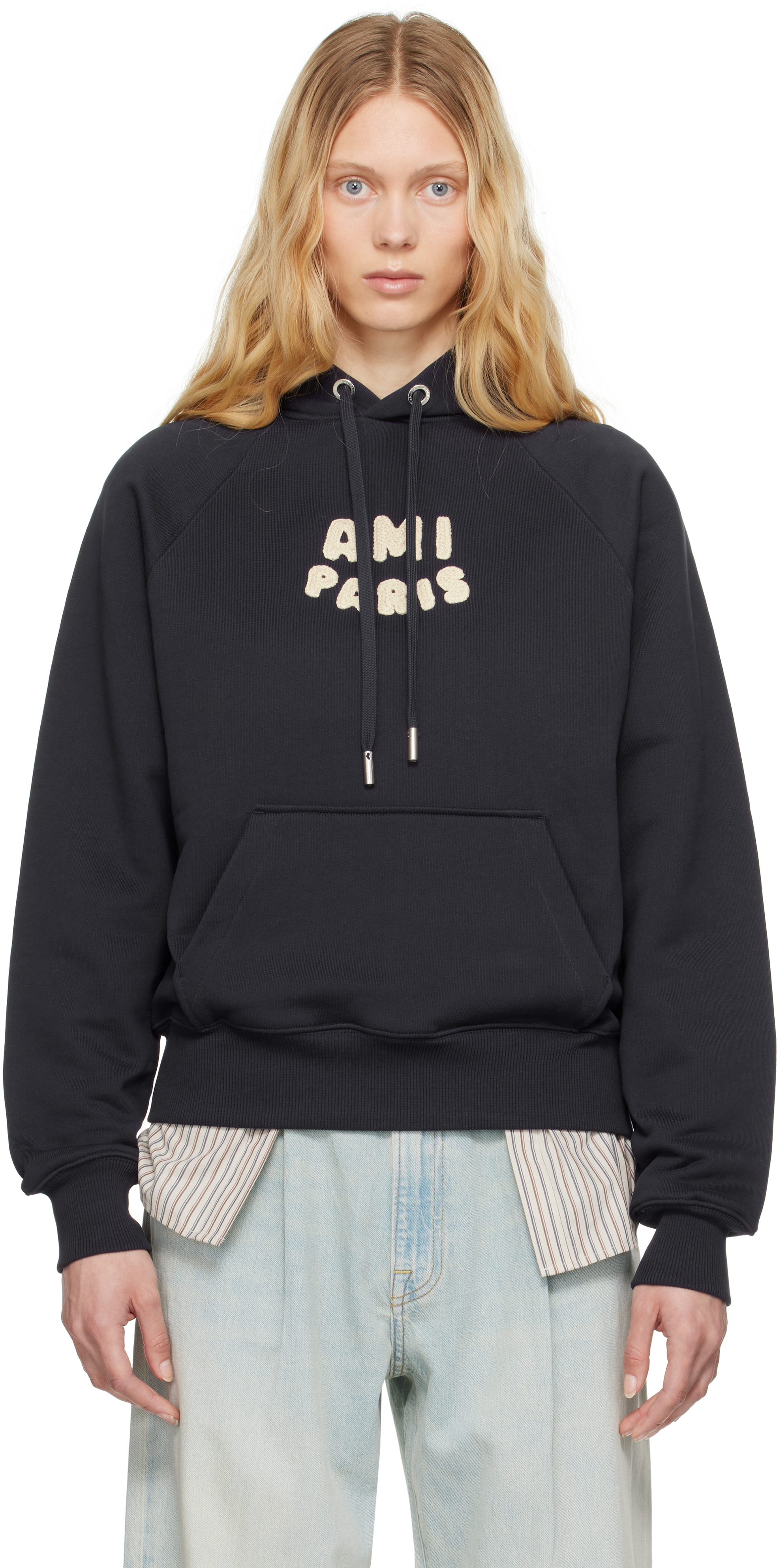 Navy Cotton 'Ami Paris' Patch Hoodie