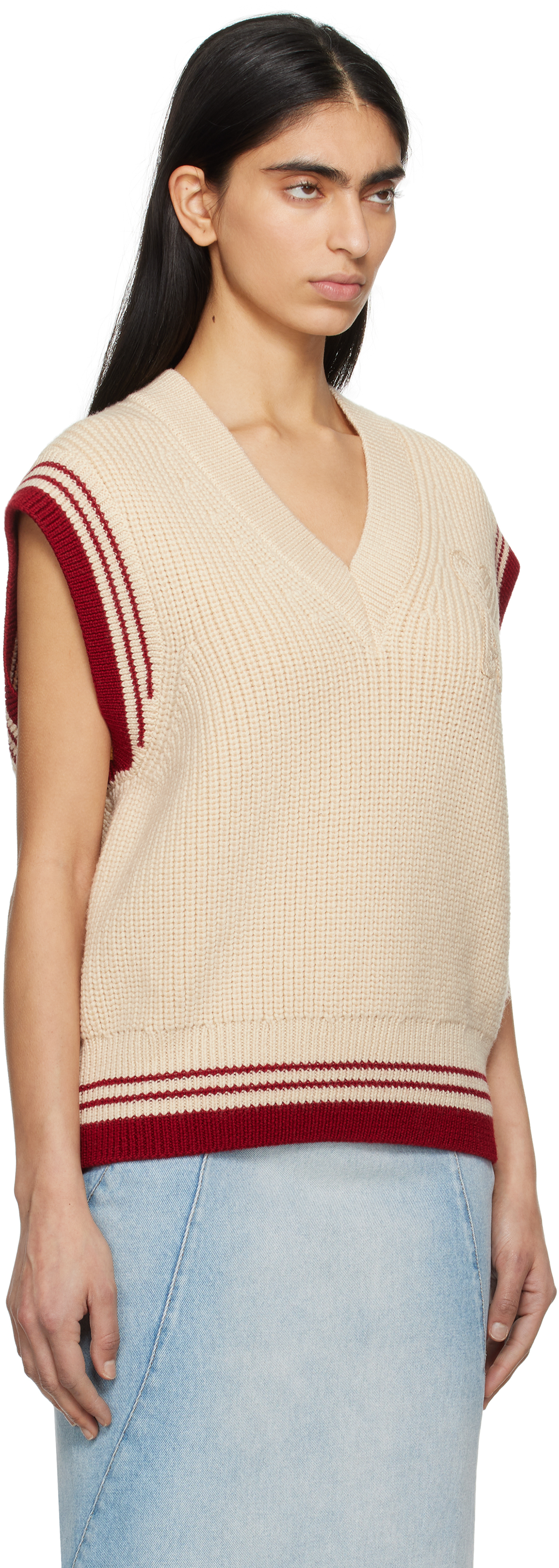 Ami Alexandre Mattiussi Beige Wool Ribbed Sleeveless V Neck Sweater White In White Cream