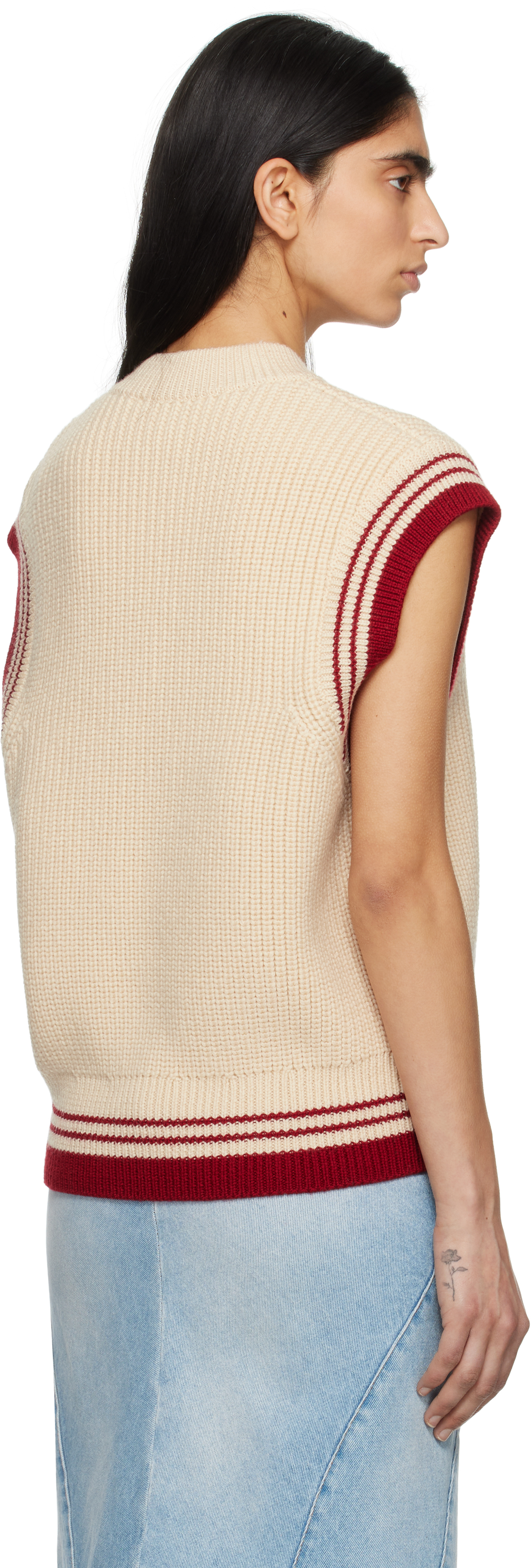 Ami Alexandre Mattiussi Beige Wool Ribbed Sleeveless V Neck Sweater White In White Cream