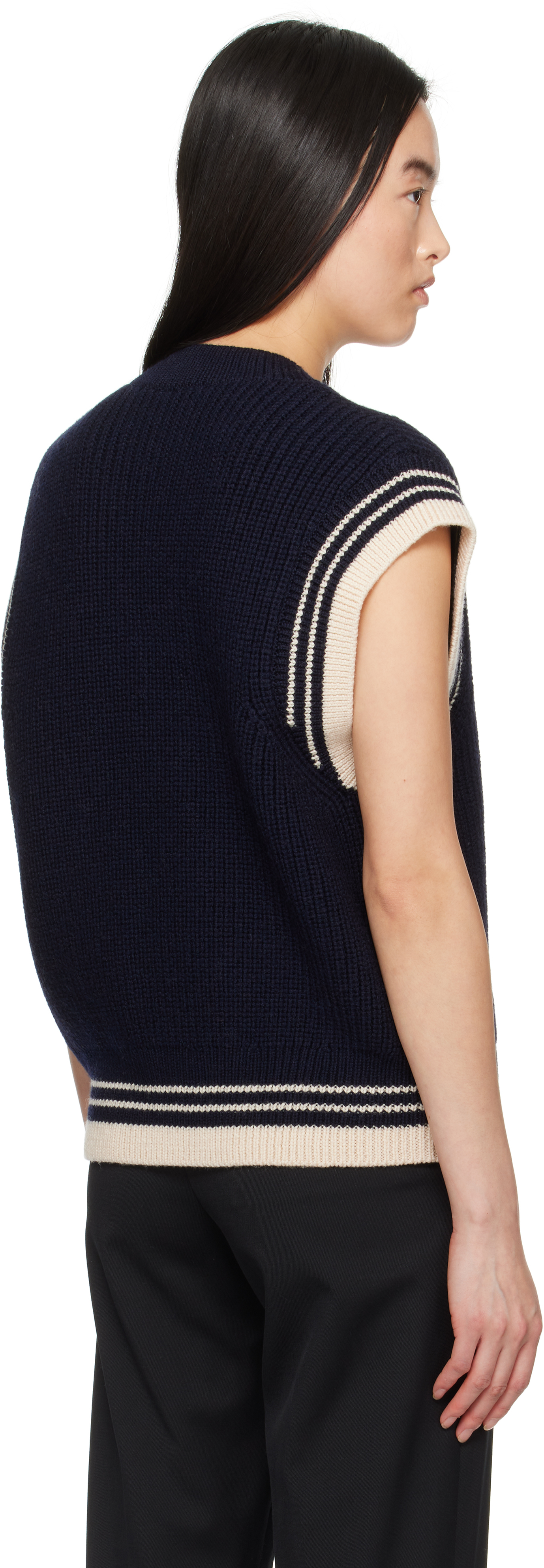 Ami Alexandre Mattiussi Navy Wool Ribbed Sleeveless V Neck Vest In Navy Blue/4011