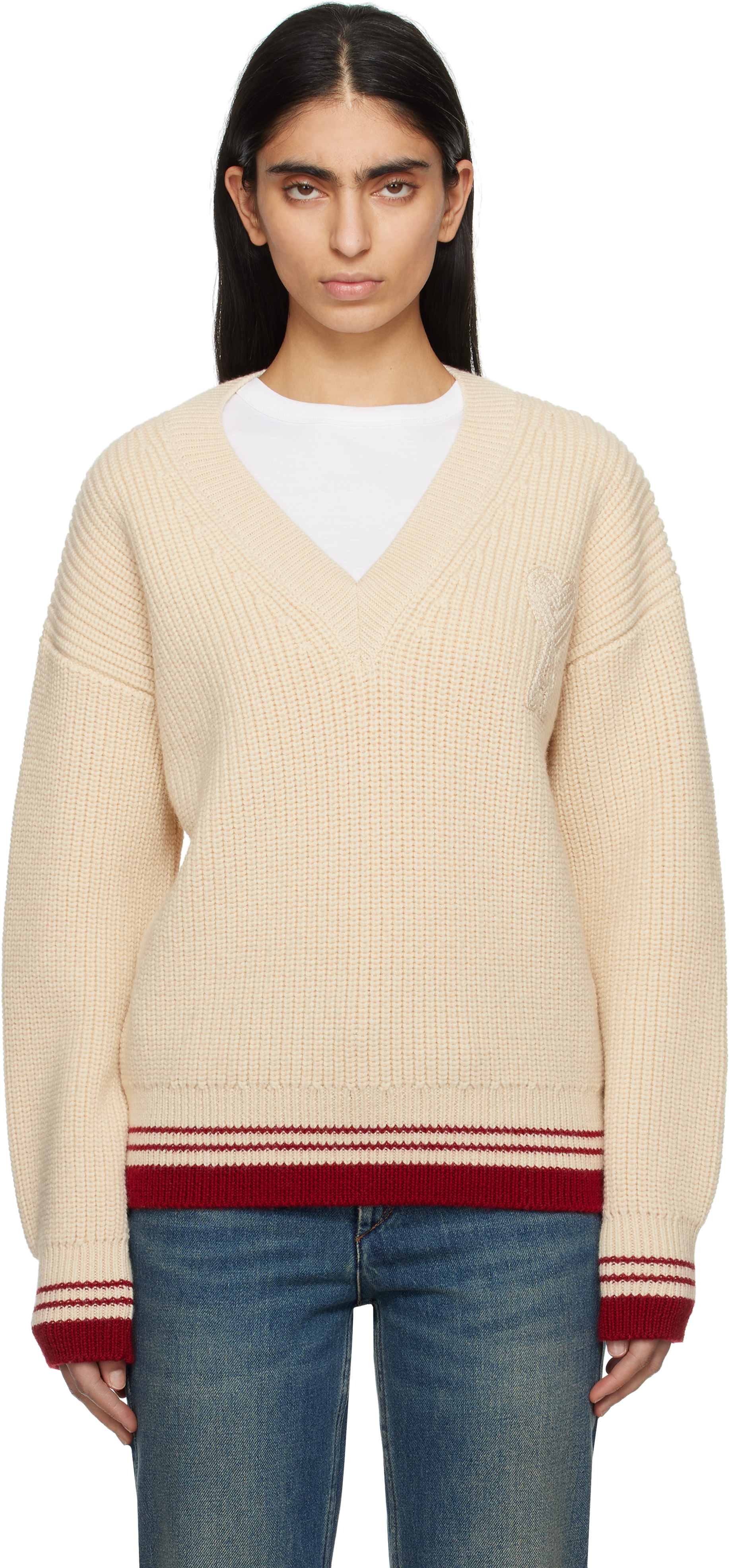 【送料&関税込】Ami Alexandre Mattiussi Ami Sweaters Beige Beige Ami de Cœur Sweater by AMI Paris on Sale