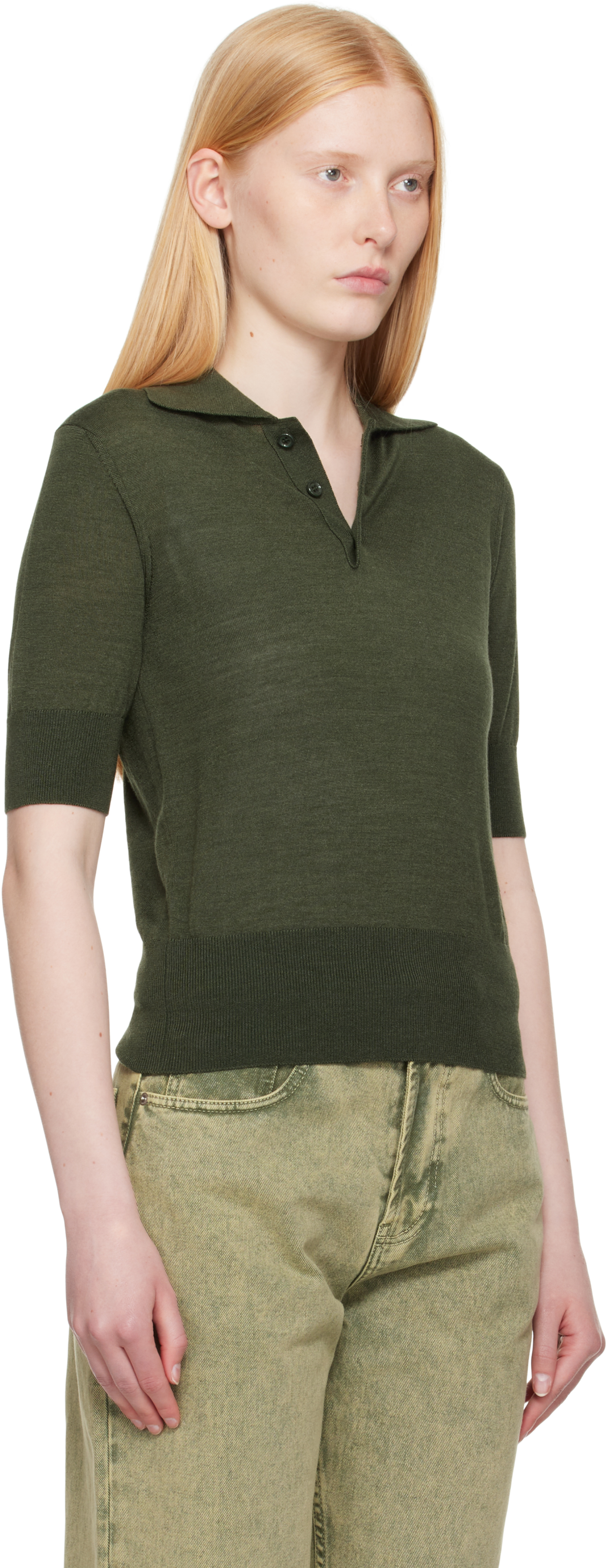 AMI ALEXANDRE MATTIUSSI KHAKI WOOL TONAL AMI DE COEUR POLO