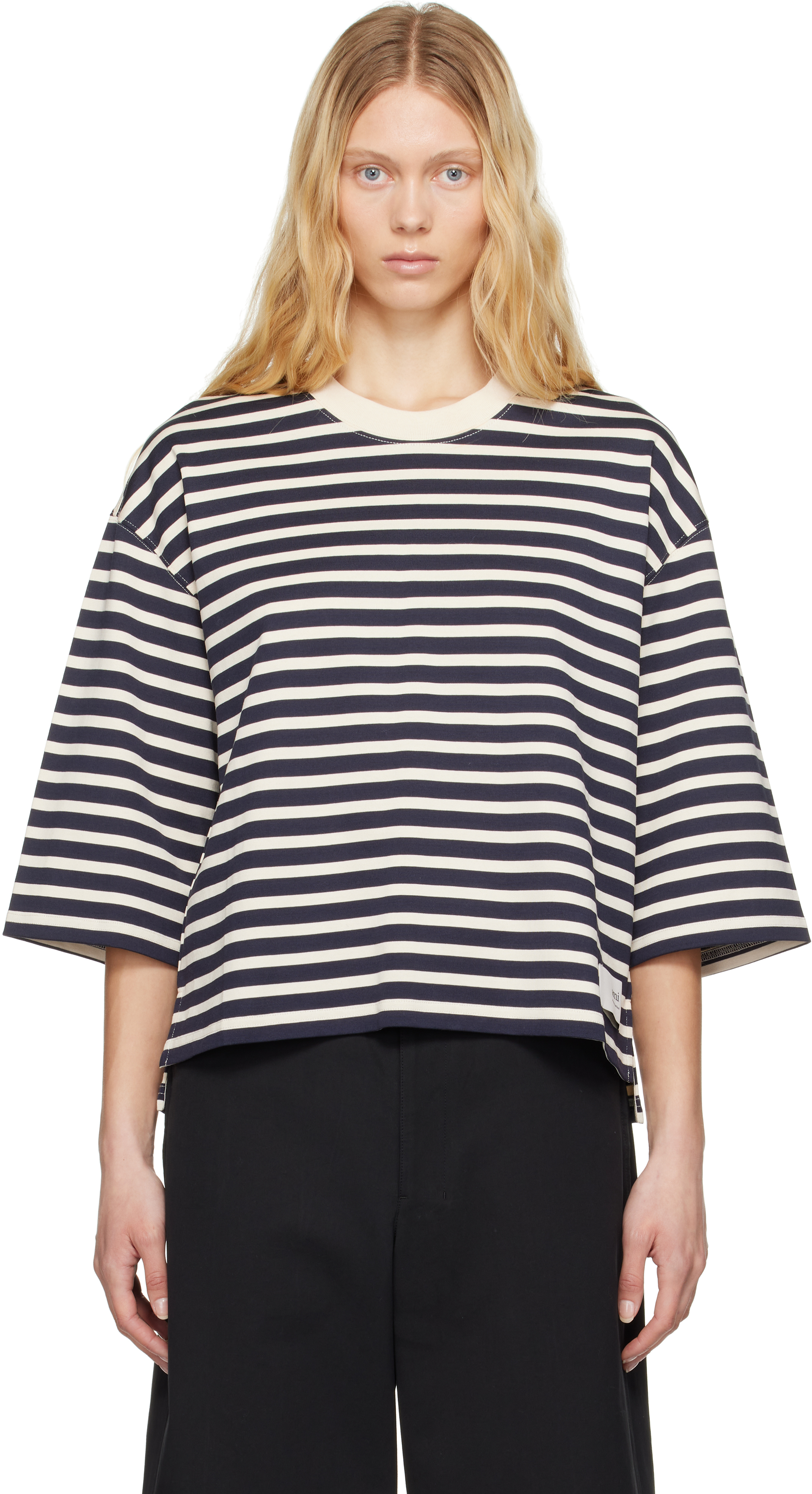 AMI Paris★ネイビー&オフホワイト ルーズ ボーダー Tシャツ AMI Paris: ネイビー&オフホワイト ルーズ ボーダー Tシャツ