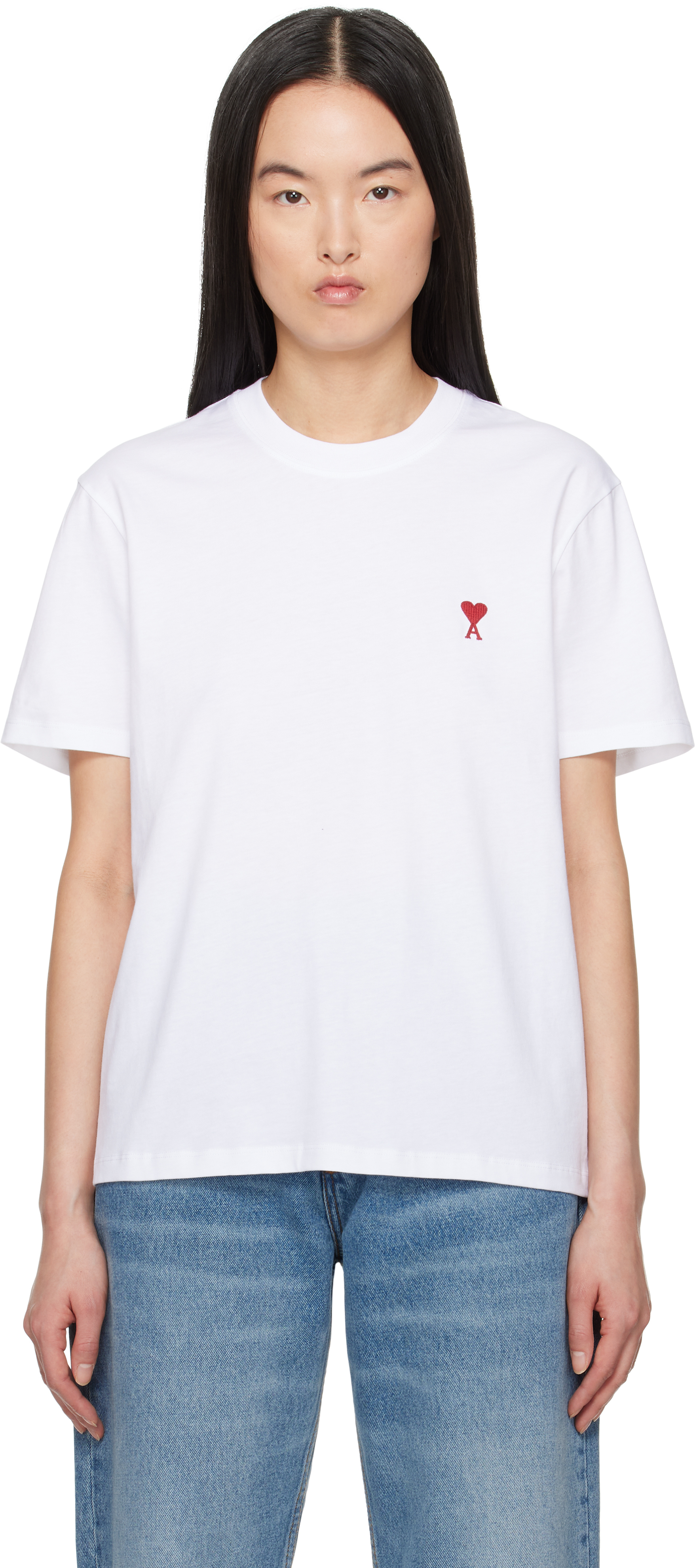 White Cotton Ami de Coeur T-shirt by AMI Paris on Sale