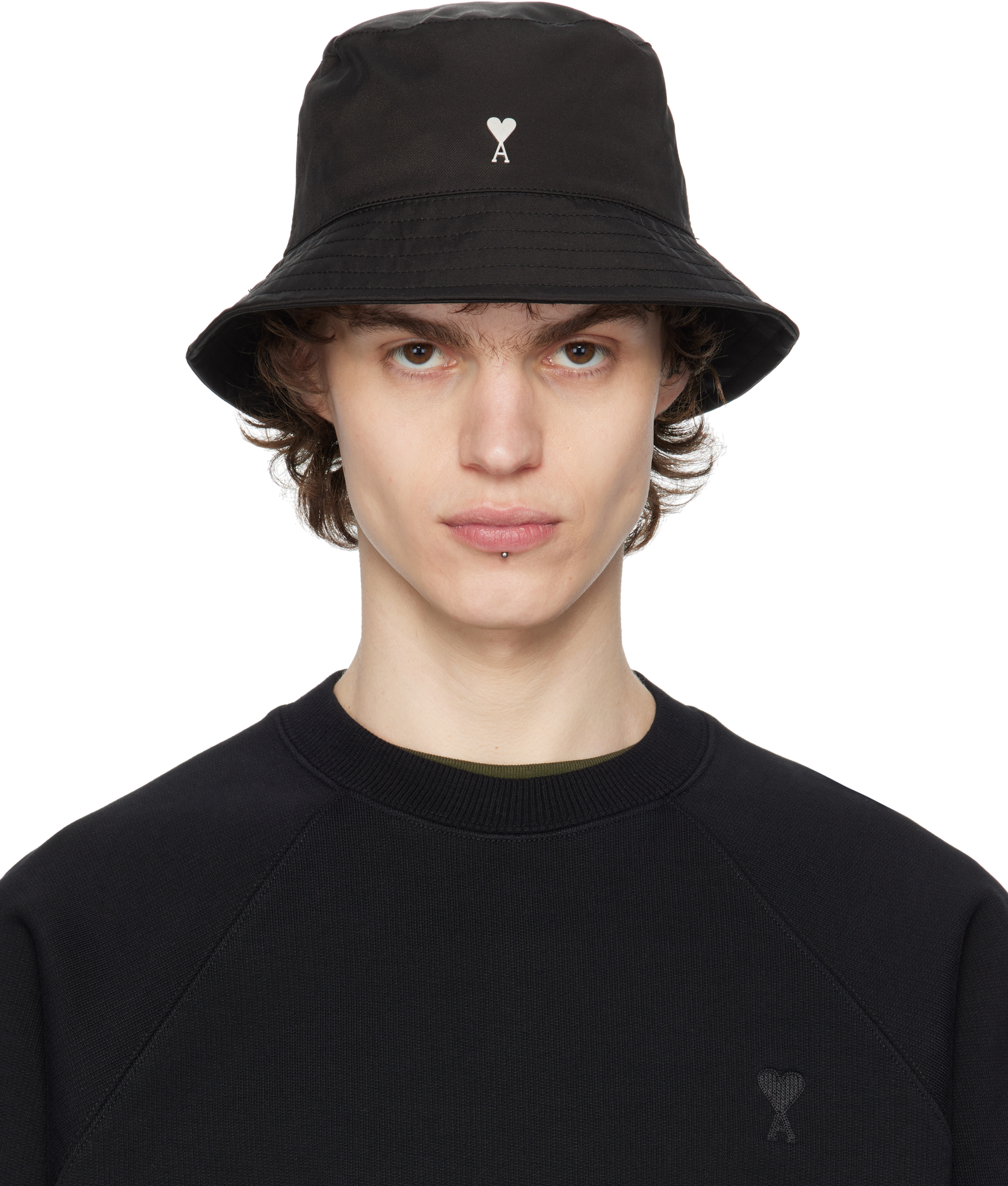 ハット AMI Alexandre Mattiussi AMI DE COEUR BUCKET HAT AMI Paris: Black Twill Ami de Coeur Stud Bucket Hat | SSENSE