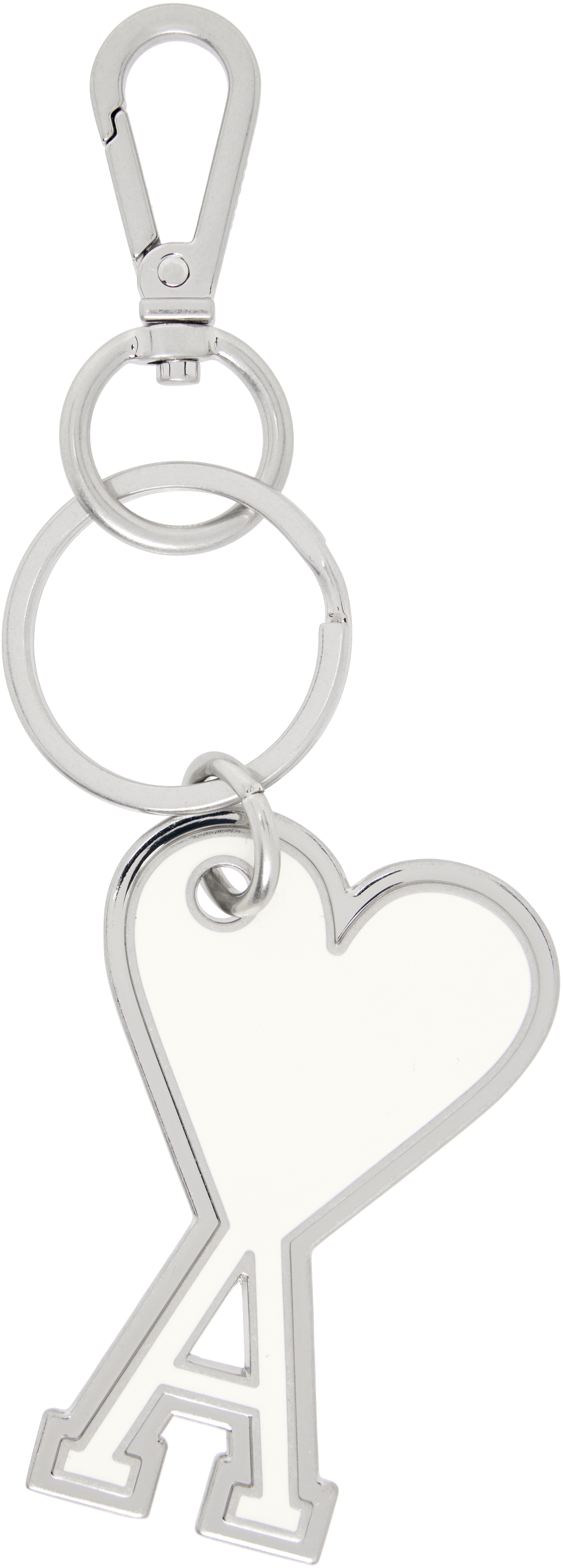 AMI Paris★シルバー＆オフホワイト Ami de Coeur キーチェーン AMI Parisのシルバー＆オフホワイト Ami de Coeur キーチェーン