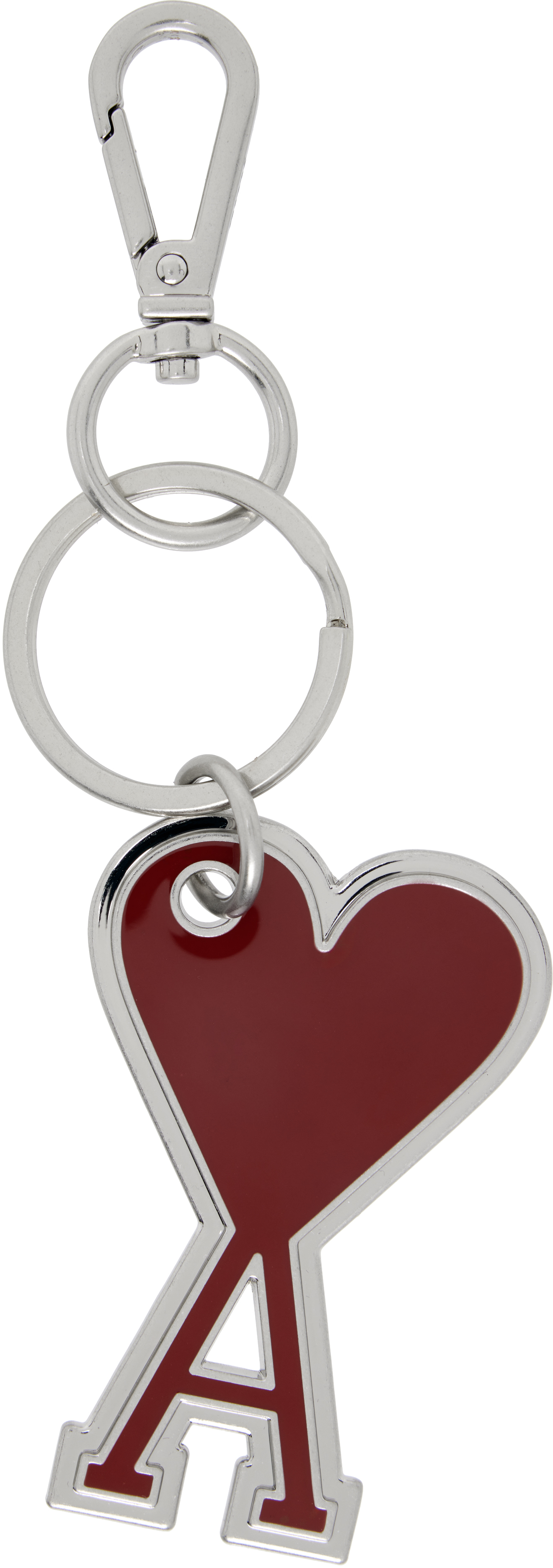 AMI Paris★シルバー＆バーガンディ Ami de Coeur キーチェーン AMI Parisのシルバー＆バーガンディ Ami de Coeur キーチェーン