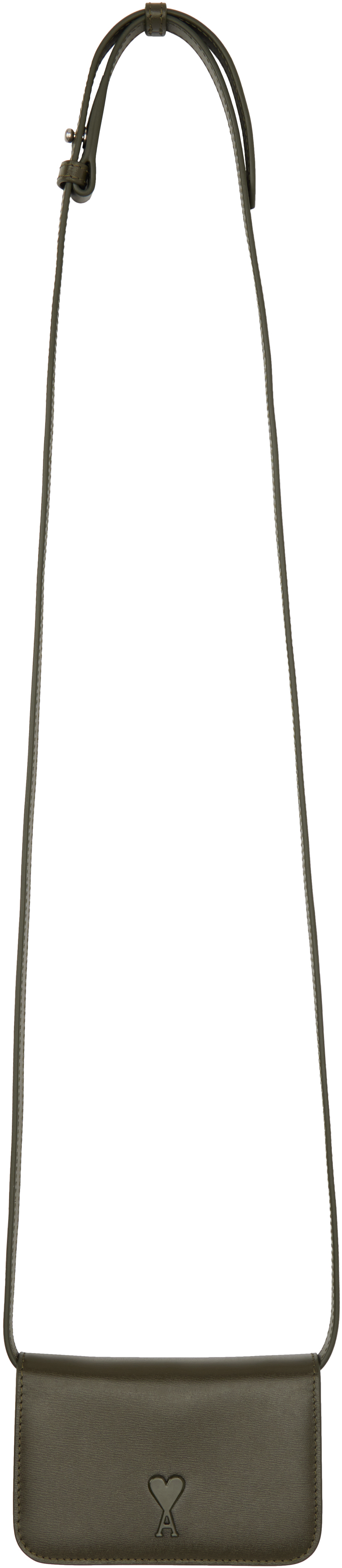 Khaki Ami de Coeur Strap Card Holder by AMI Paris on Sale