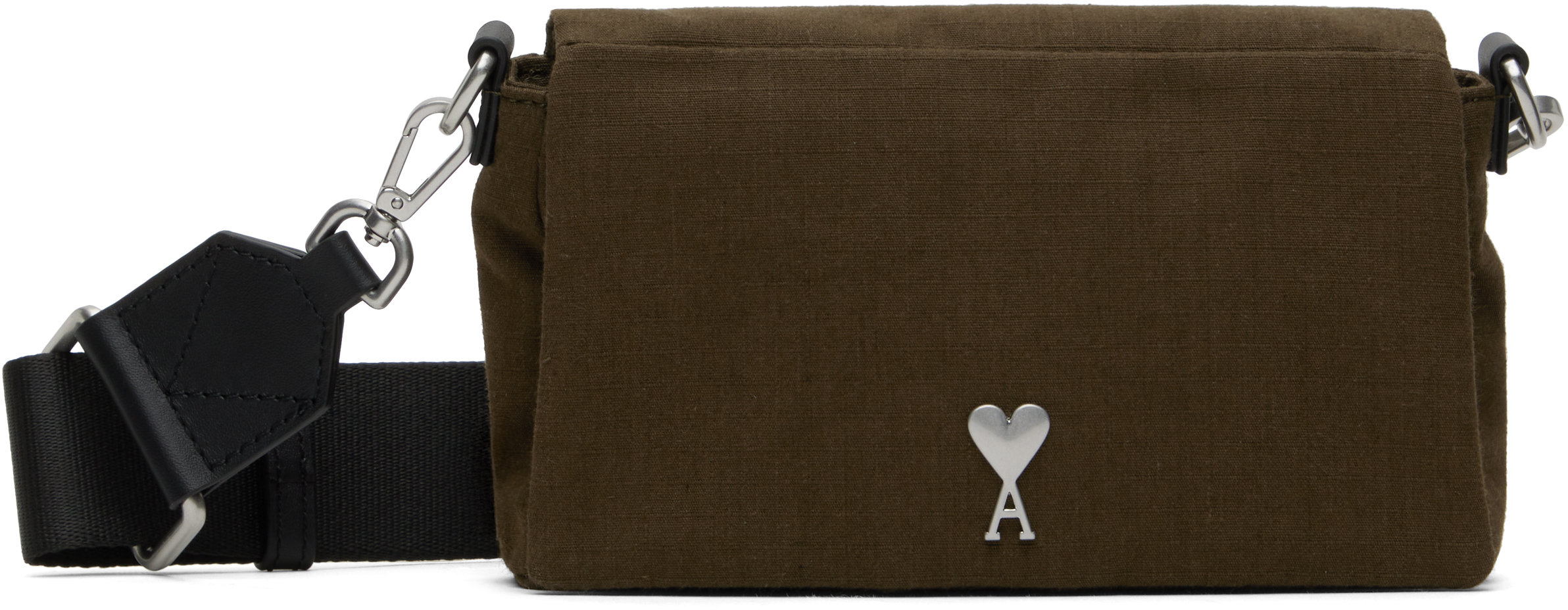 AMI Paris★カーキ Ami de Coeur Lunch Box キャンバス バッグ AMI Parisのカーキ Ami de Coeur Lunch Box キャンバス バッグが