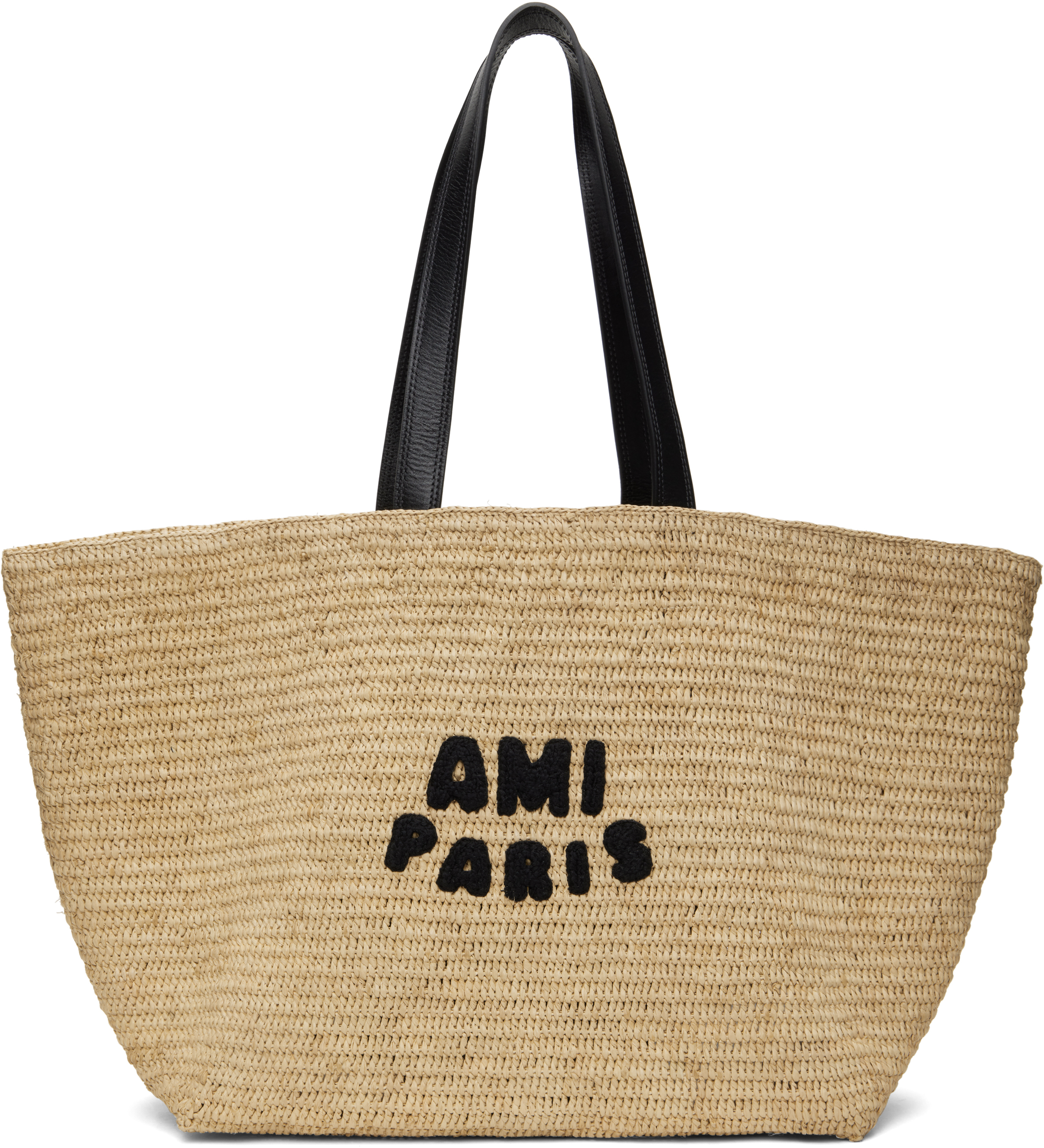 Beige Leather Rafia Ami Paris Tote