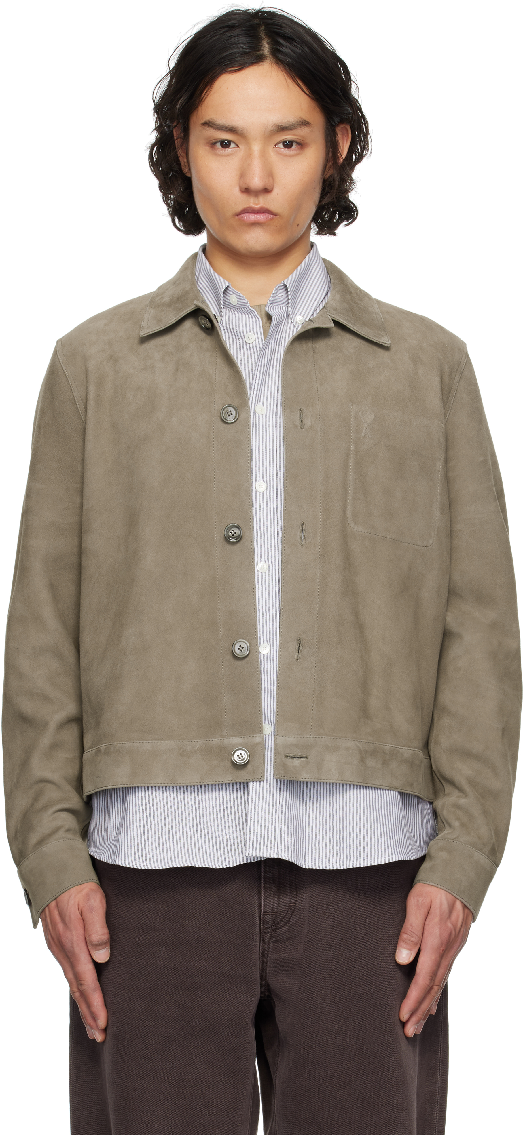 Taupe Buttoned Suede Jacket