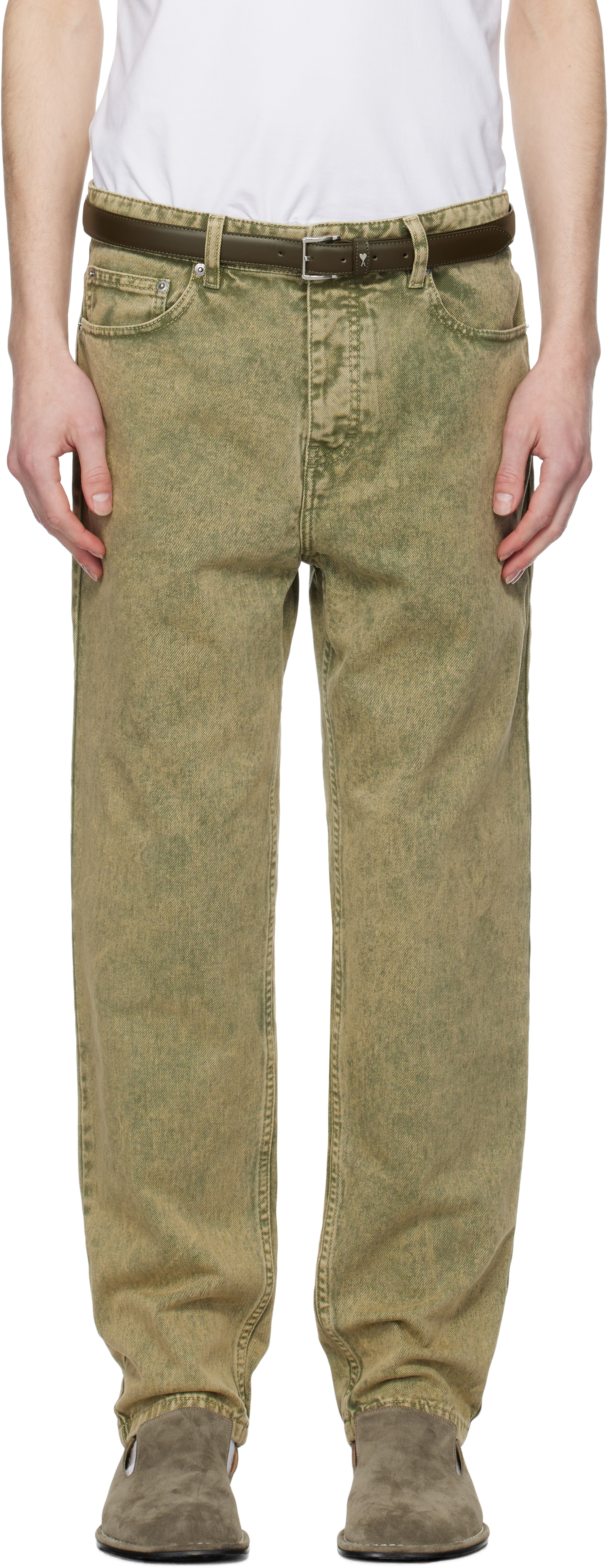 Green Cotton Tapered Fit Jeans