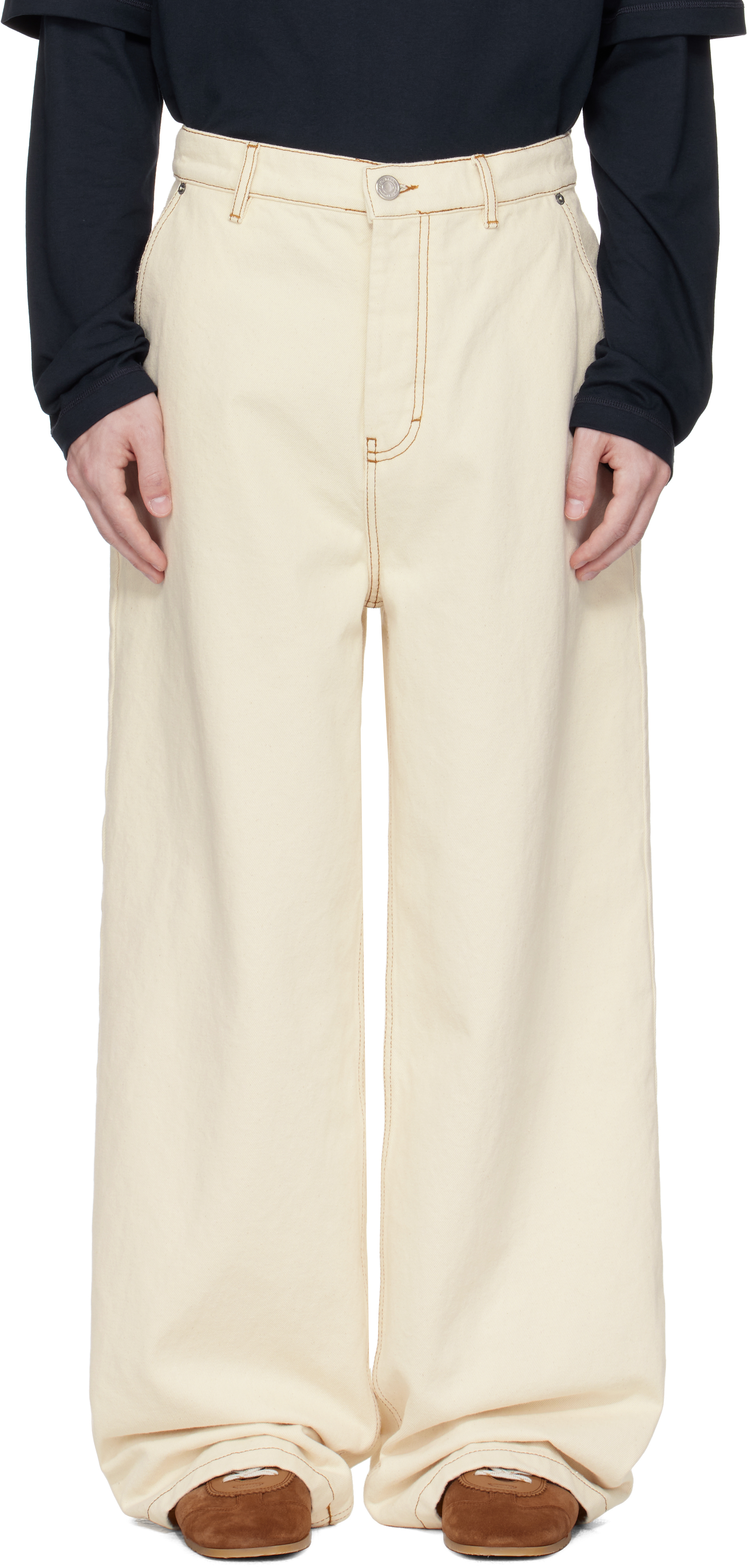 Beige Cotton Wide Fit Jeans