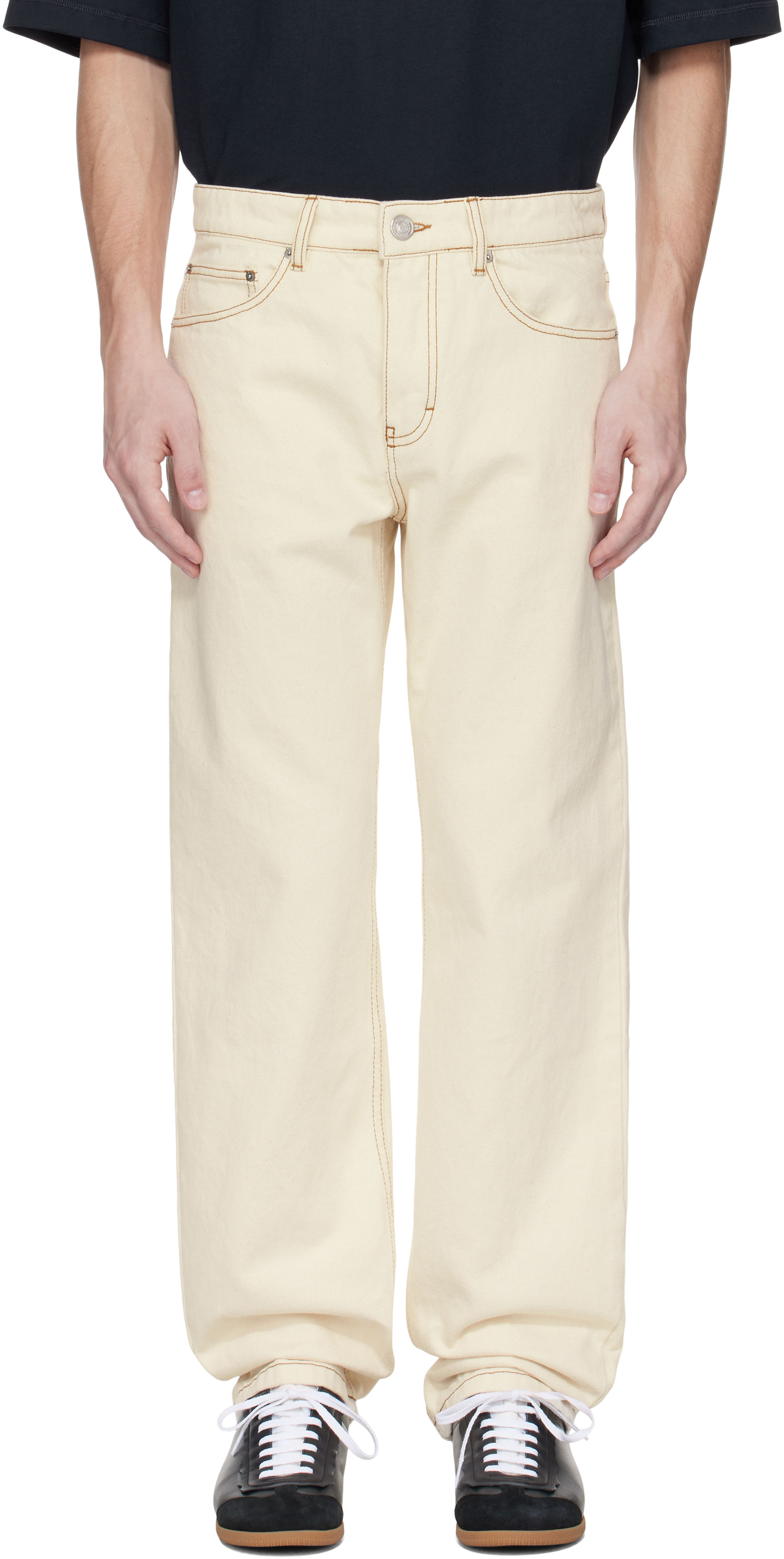Beige Cotton Classic Fit Jeans