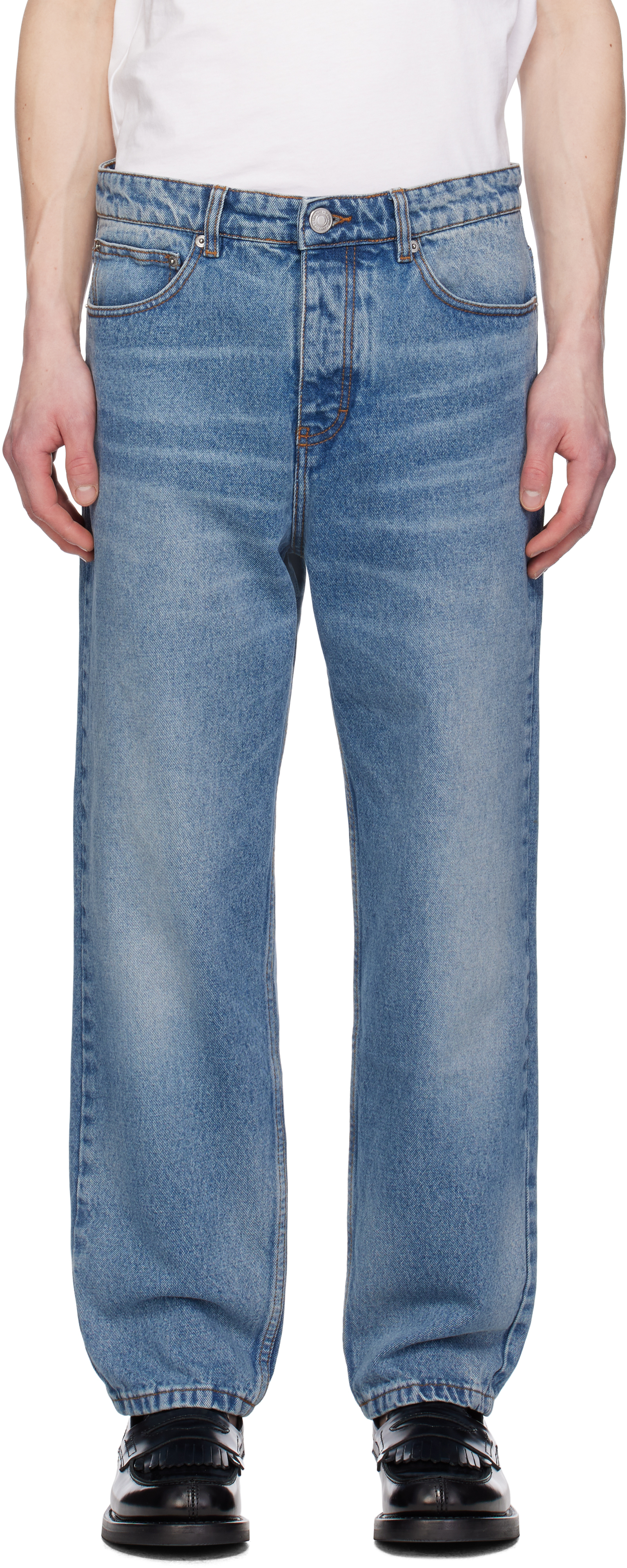 Blue Cotton Tapered Fit Jeans