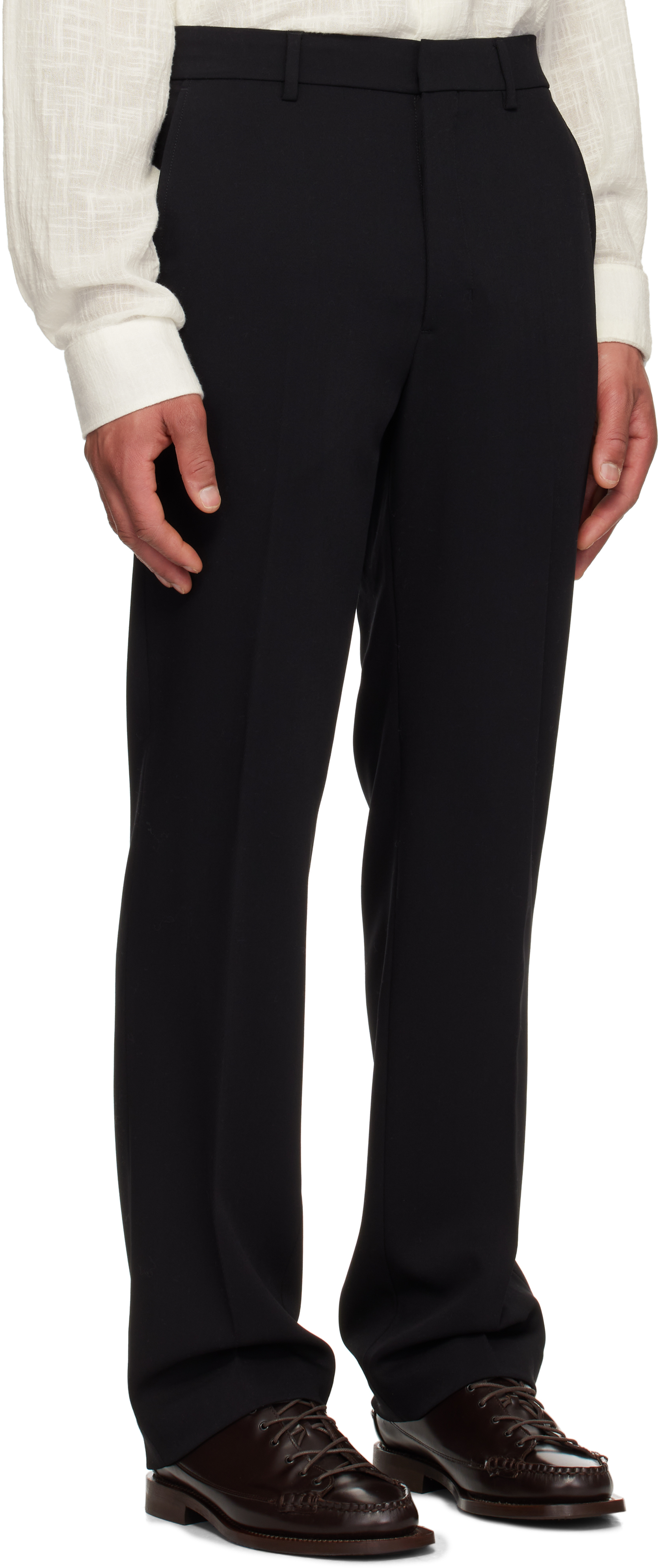 AMI ALEXANDRE MATTIUSSI BLACK WOOL STRAIGHT FIT TROUSERS