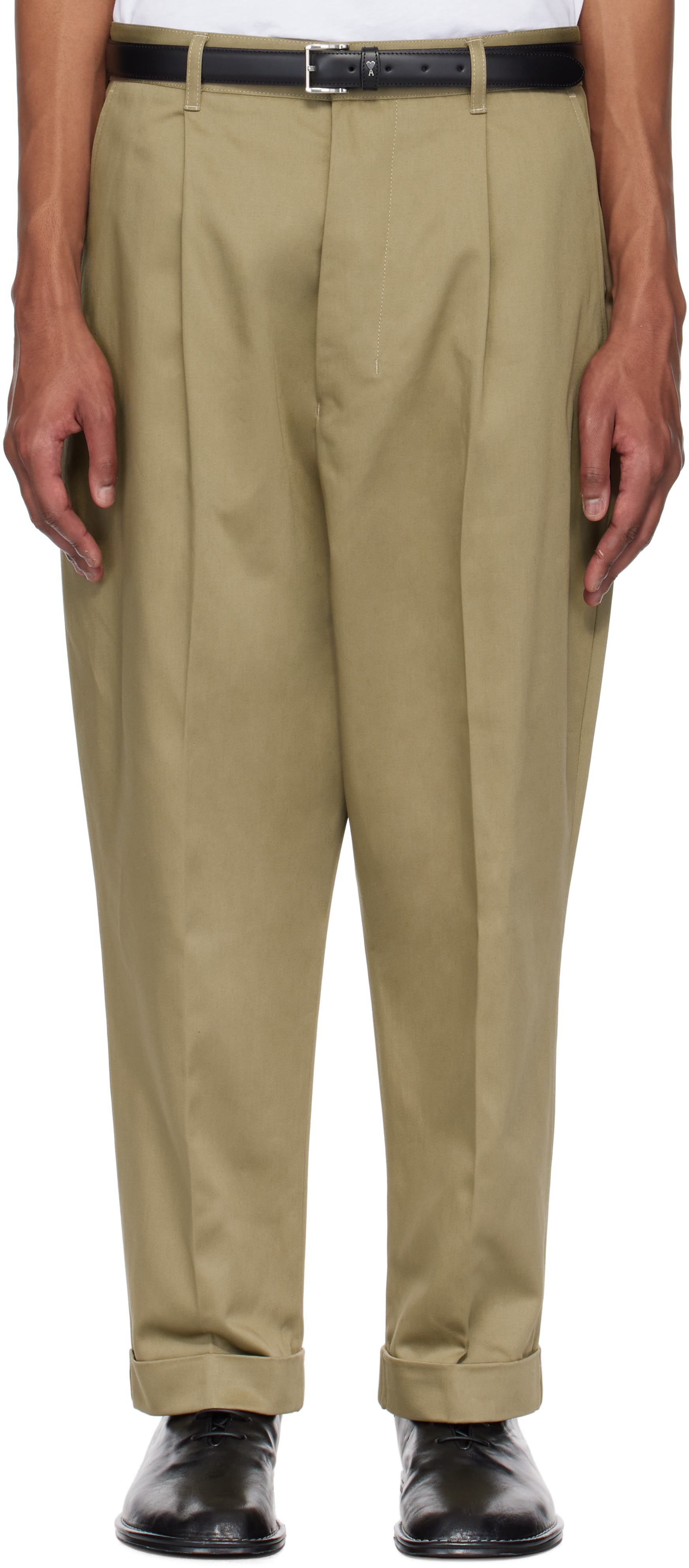 Beige Cotton Carrot Oversized Trousers