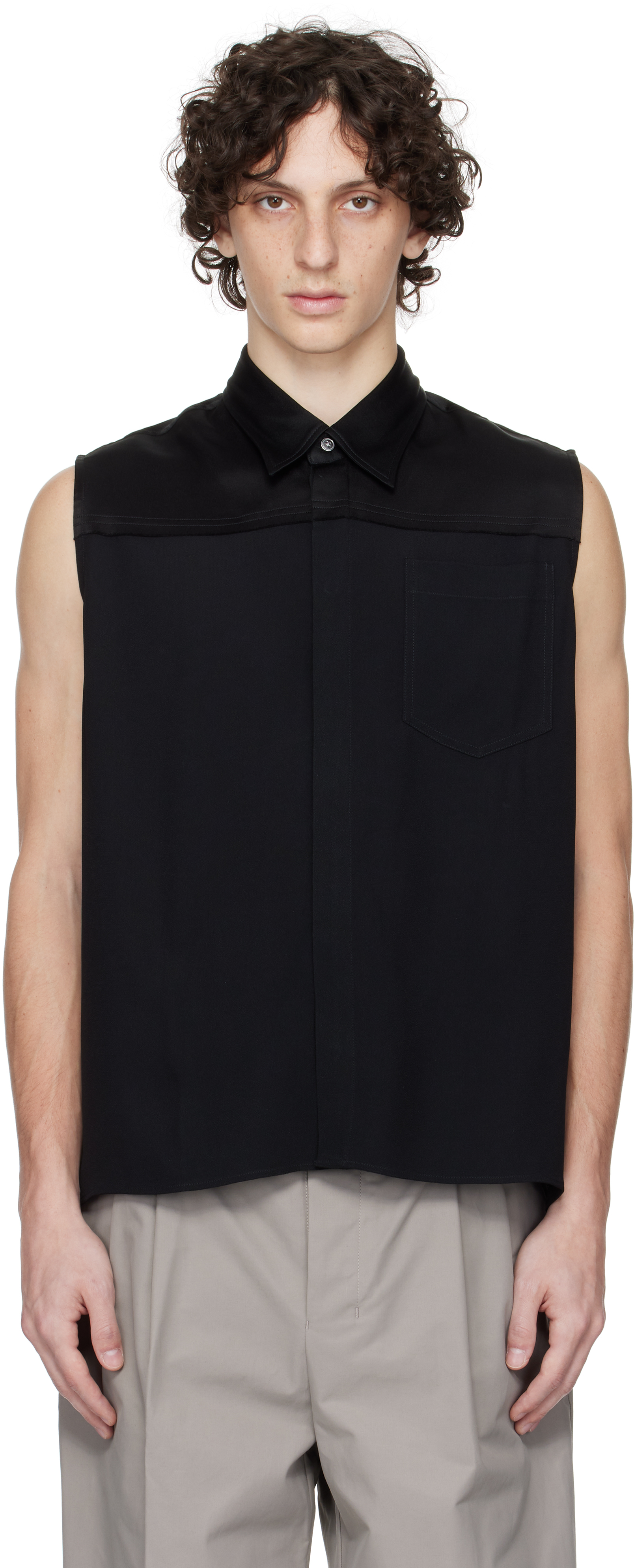 Black Contrasted Sleeveless Shirt