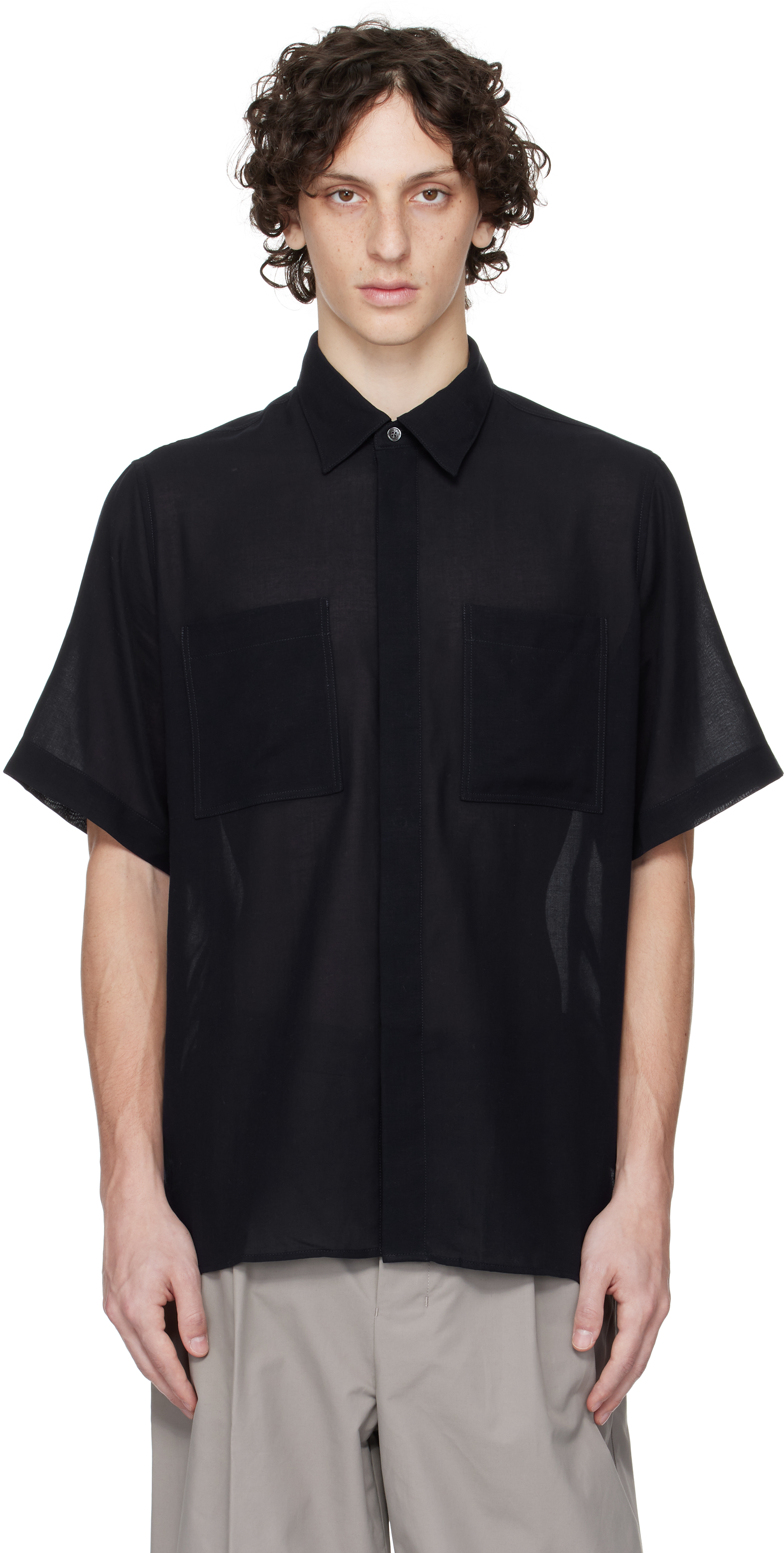 Navy Cotton Short Sleeve Shirt