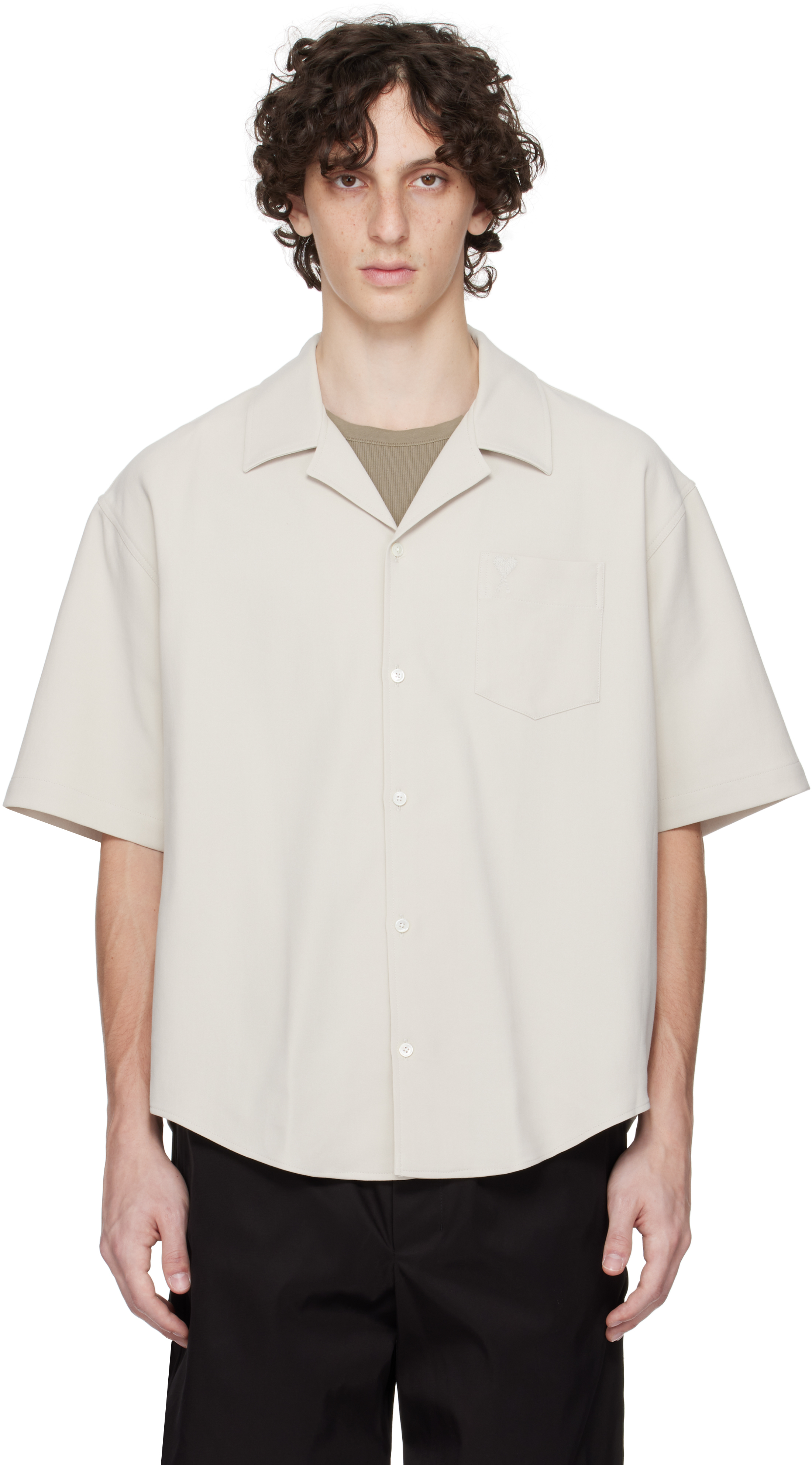 Black Cotton Camp Collar Shirt
