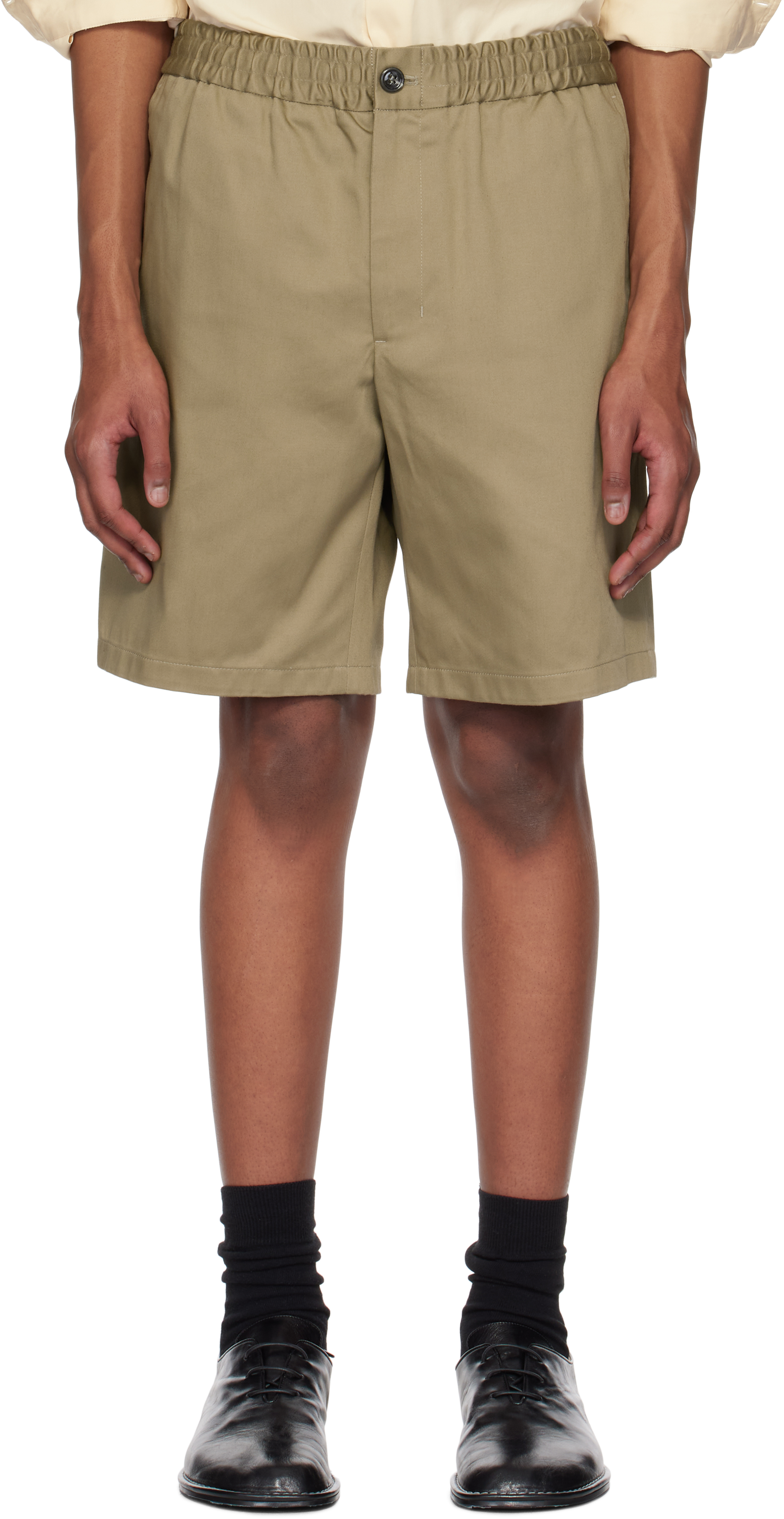 Khaki Cotton Elasticated Waist Shorts