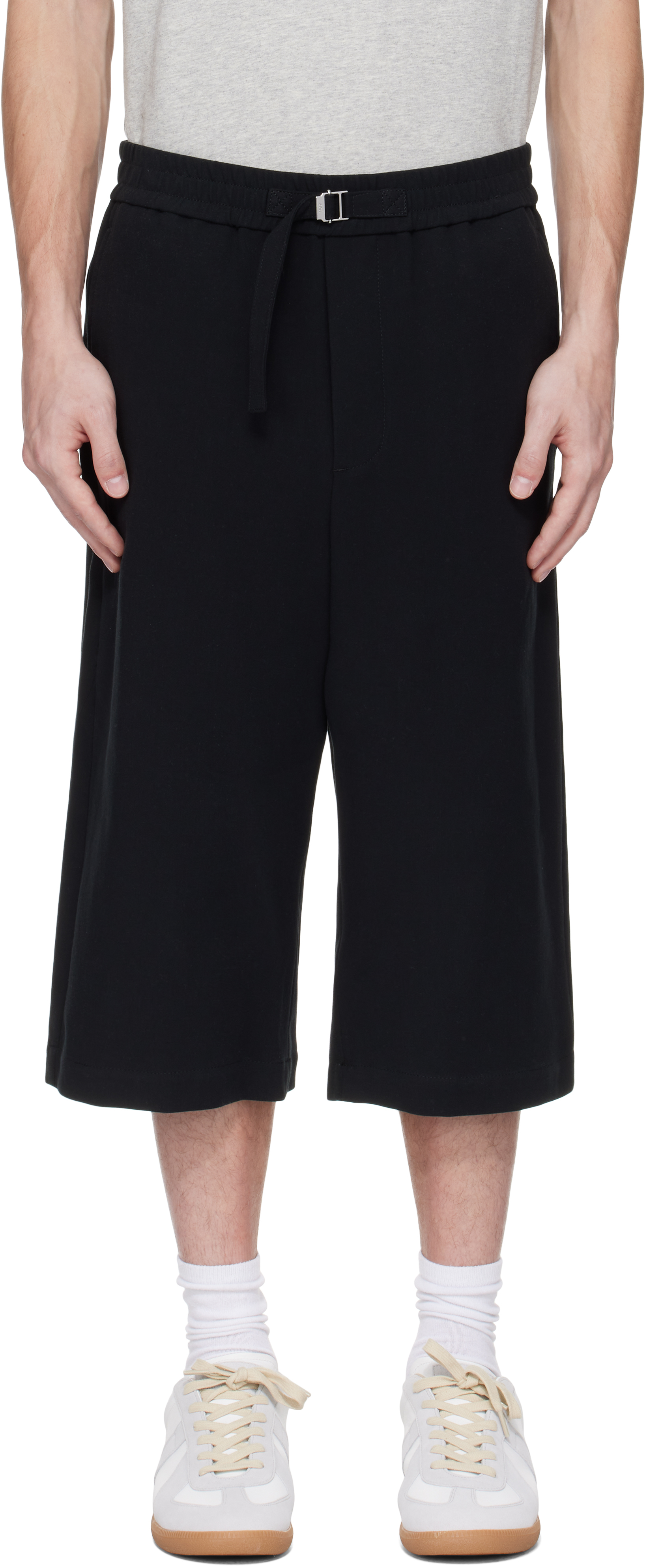 Black Elasticated Large Shorts by AMI Paris on Sale