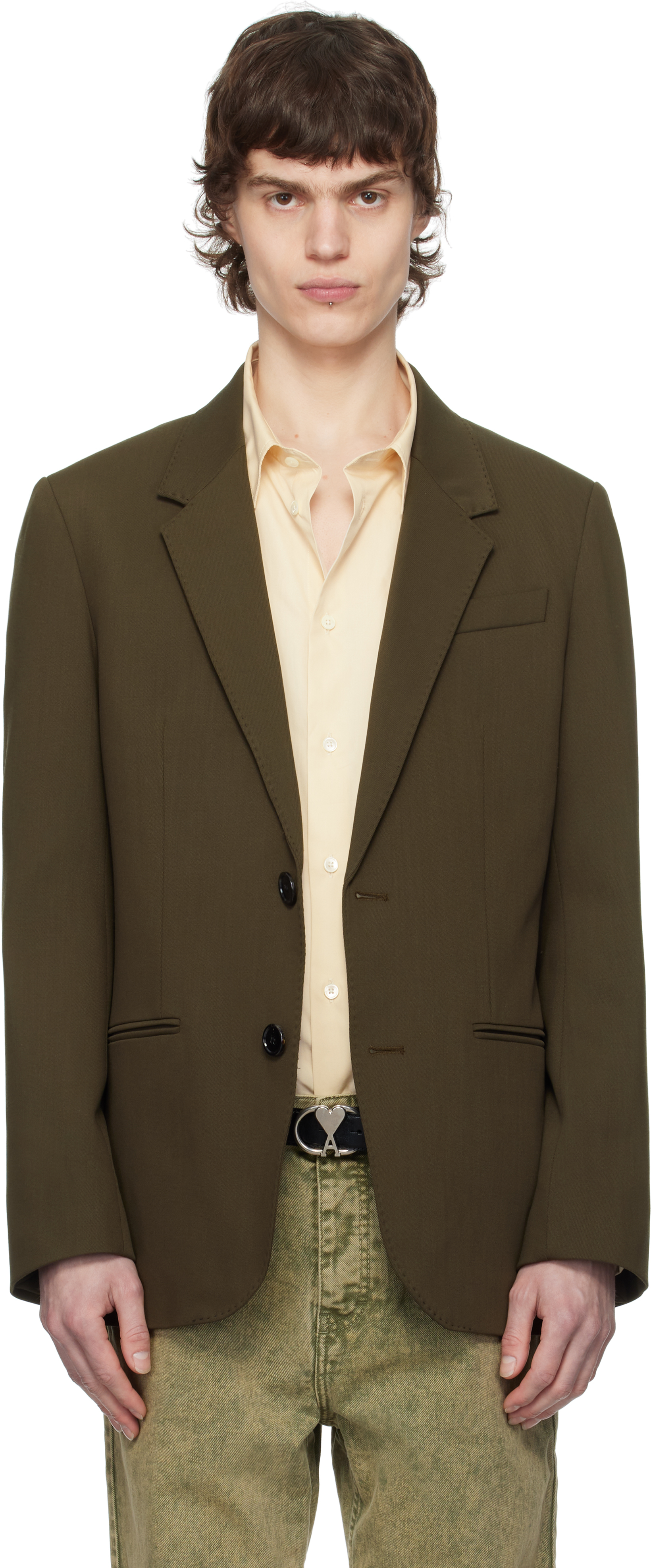 Khaki Wool Semi-Lined Blazer