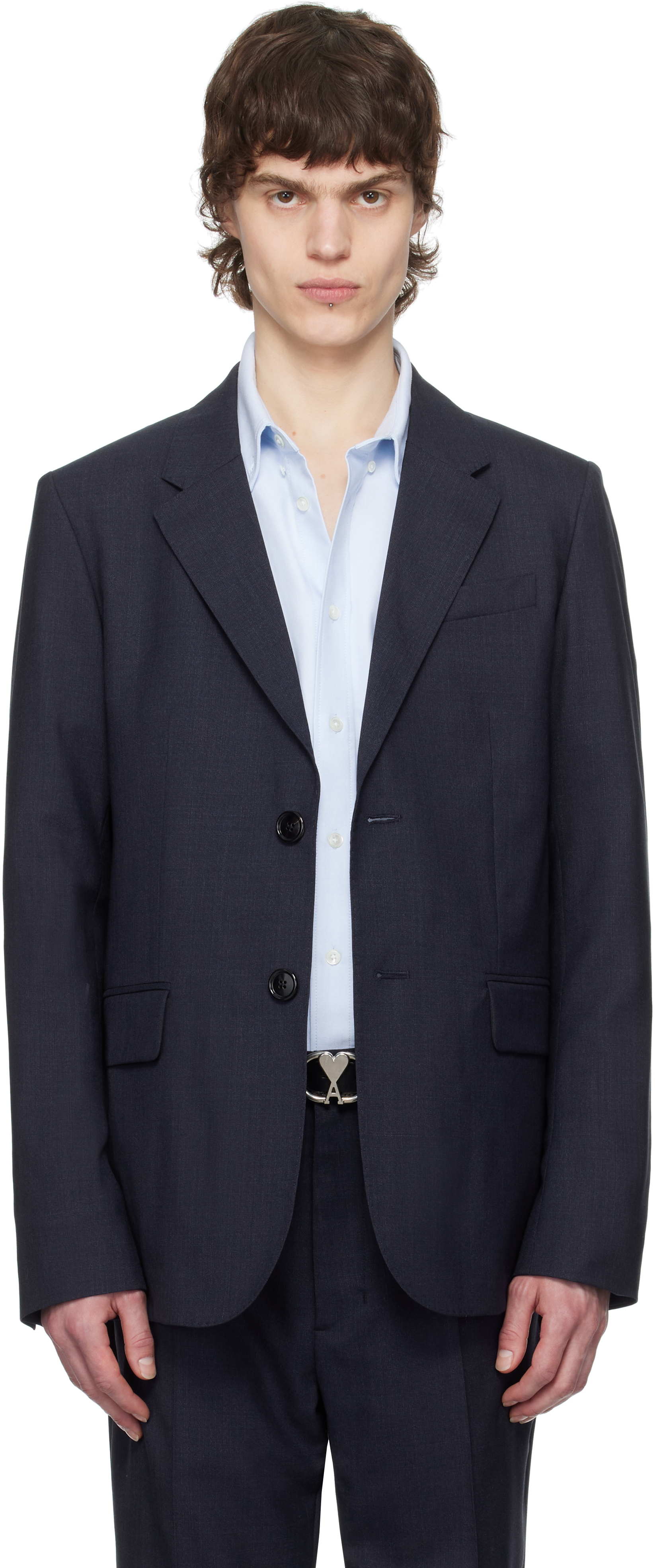 Navy Wool Two Buttons Blazer