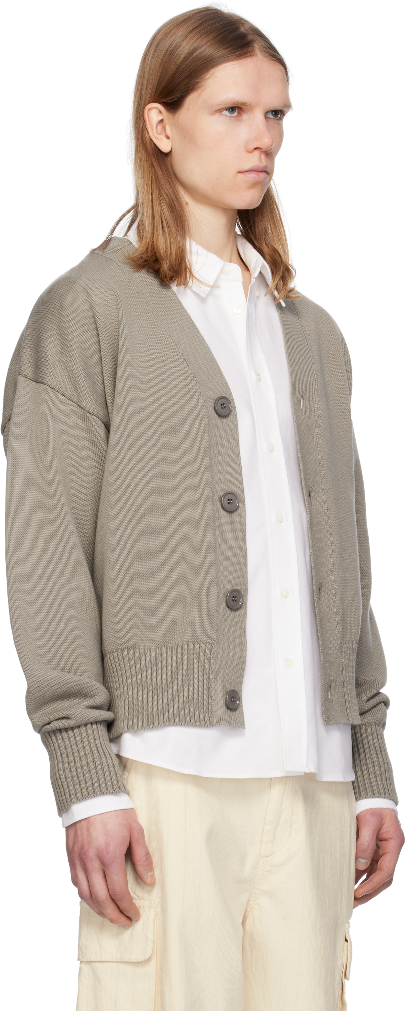 Shop Ami Alexandre Mattiussi Taupe Cotton Wool 'ami' Embroidered Cardigan In 0952 Ash