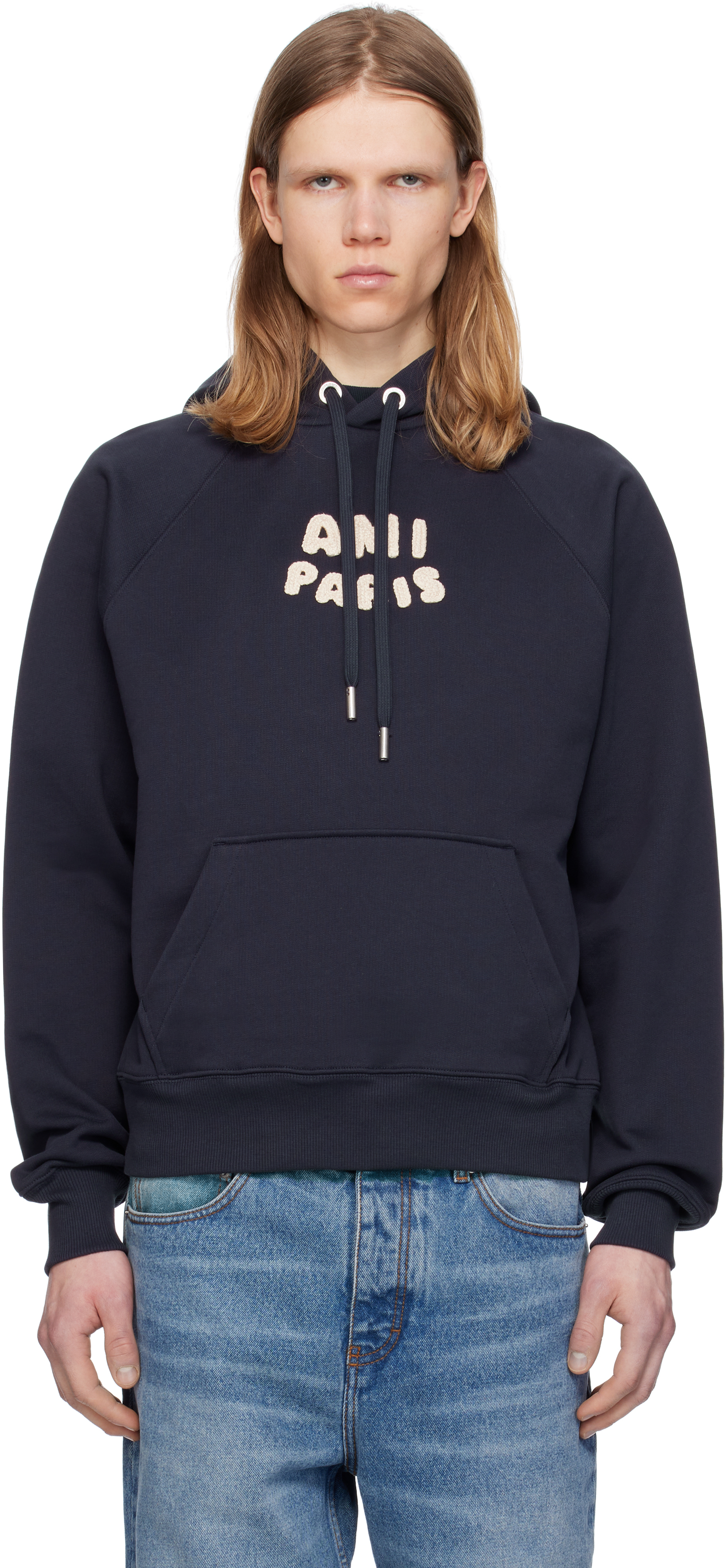 Navy Cotton 
Ami Paris
 Patch Hoodie