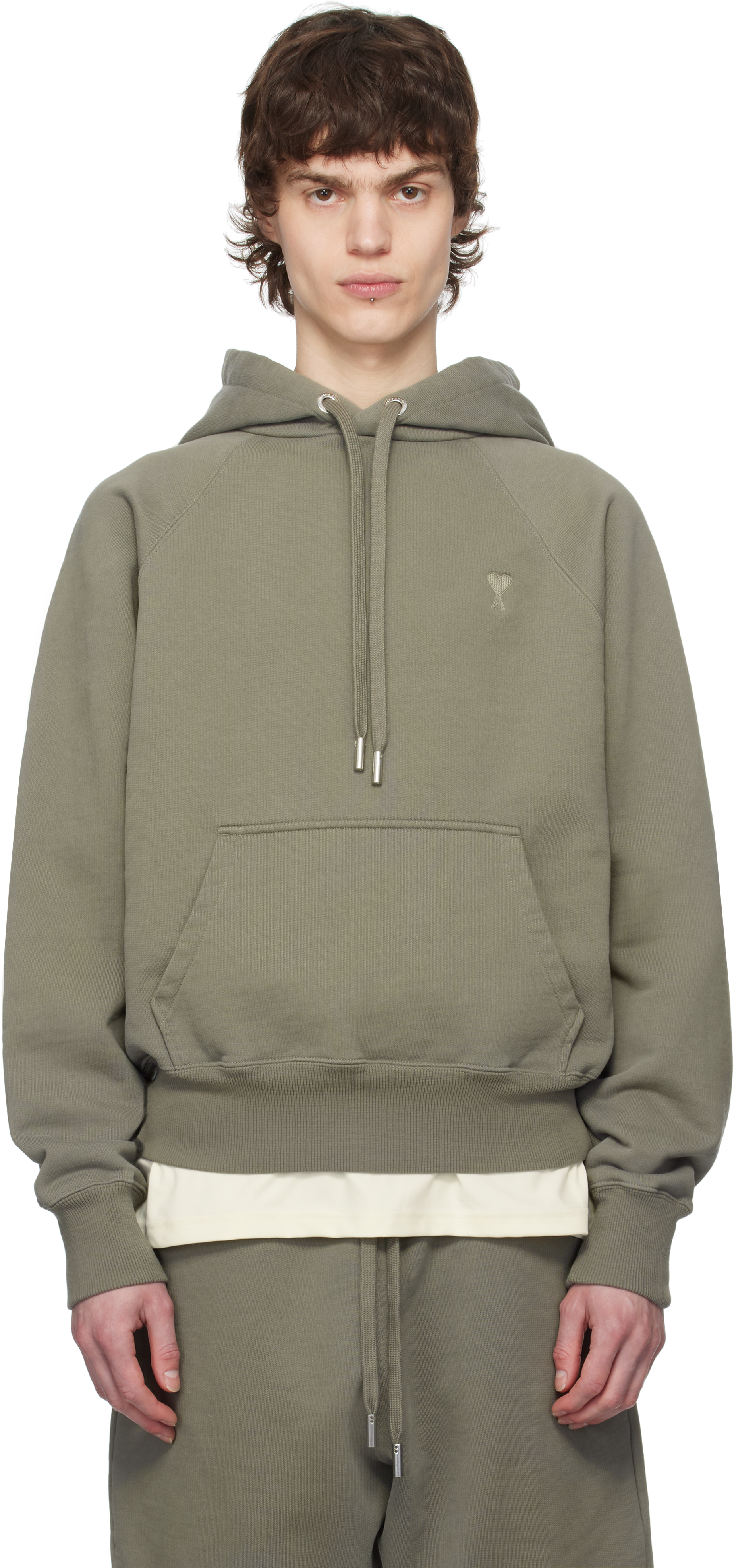 Taupe Cotton Tonal Ami de Coeur Hoodie