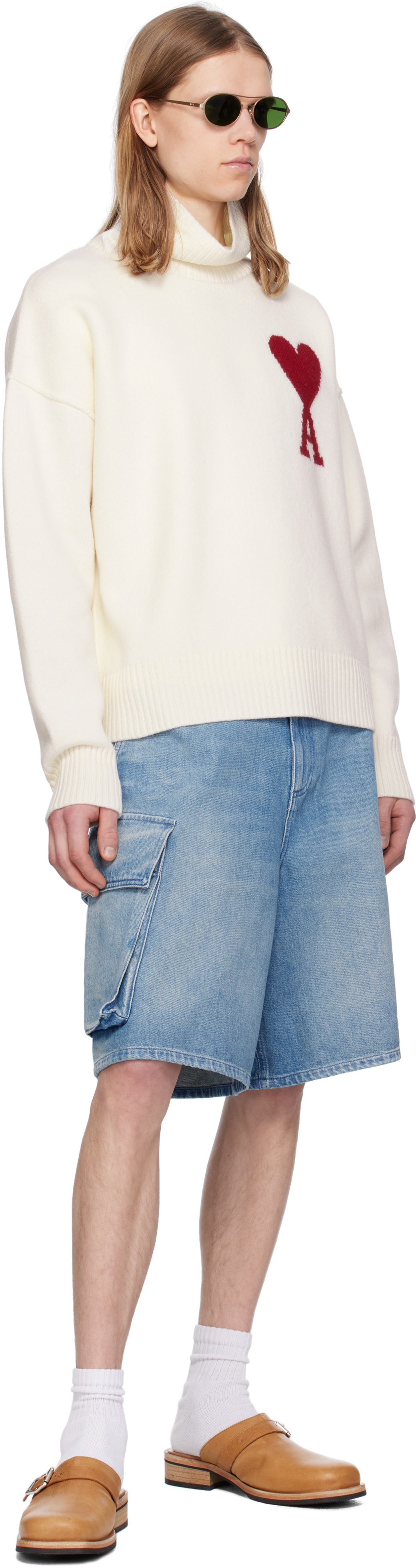 Ami Alexandre Mattiussi Ami Paris Turtleneck Sweater Ami De Coeur White Men In Animal Print