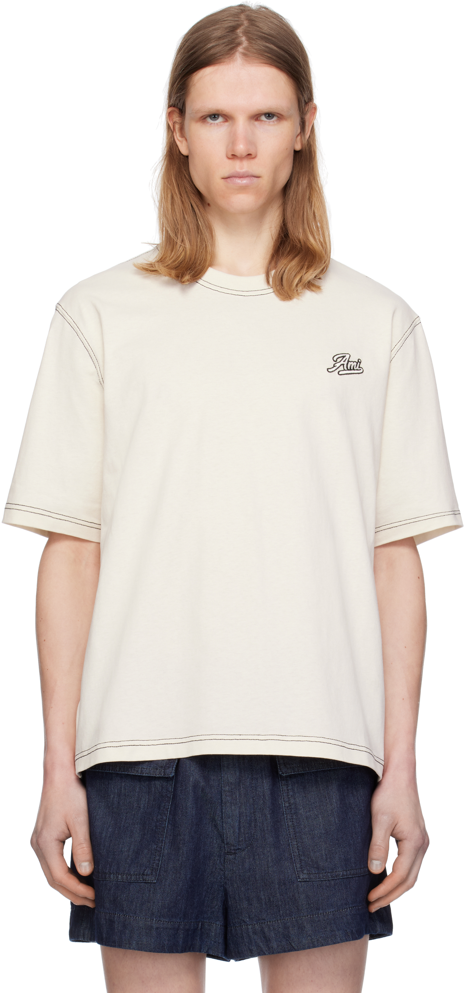 Beige Cotton 'Ami' Signature T-shirt