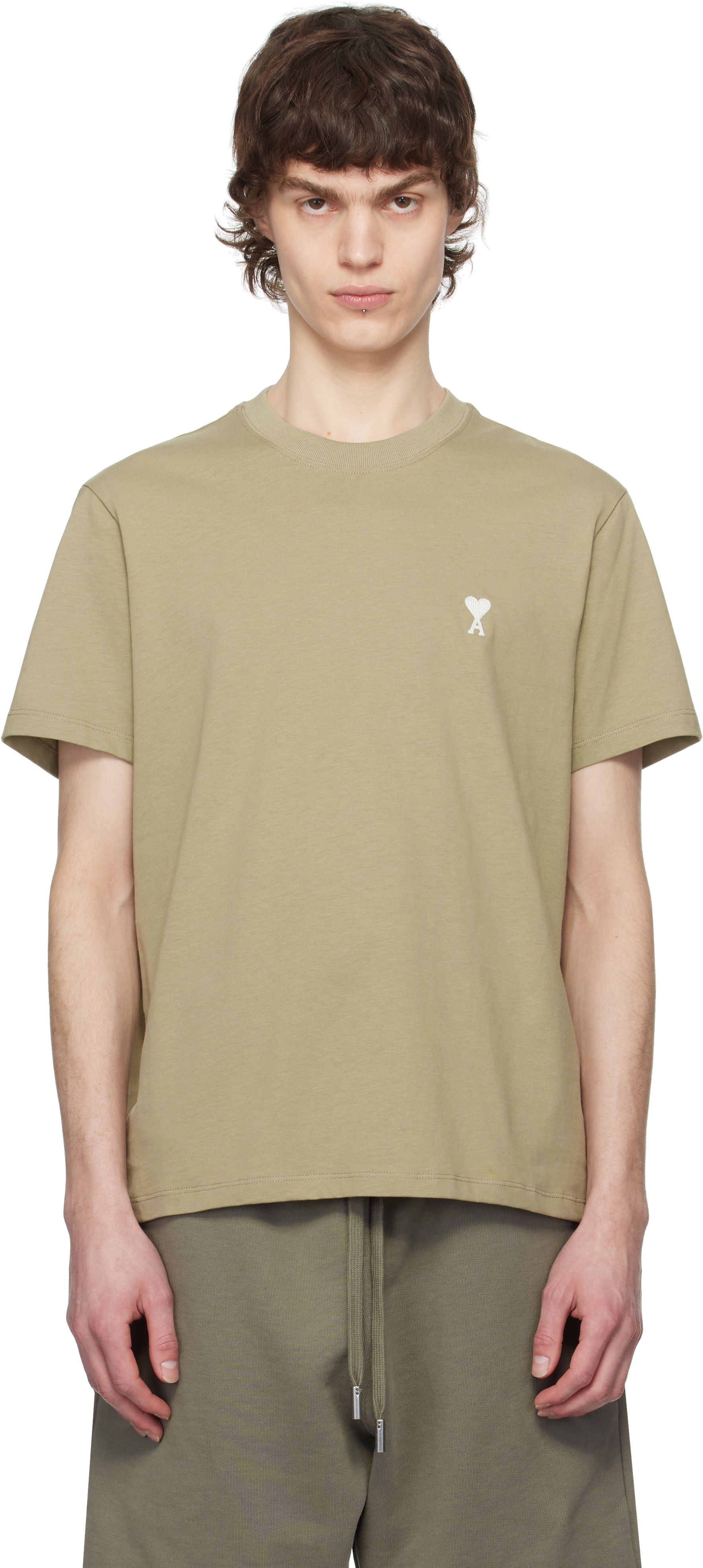 AMI Paris★カーキ Ami de Coeur コットン Tシャツ AMI Paris: カーキ Ami de Coeur コットン Tシャツ | SSENSE 日本