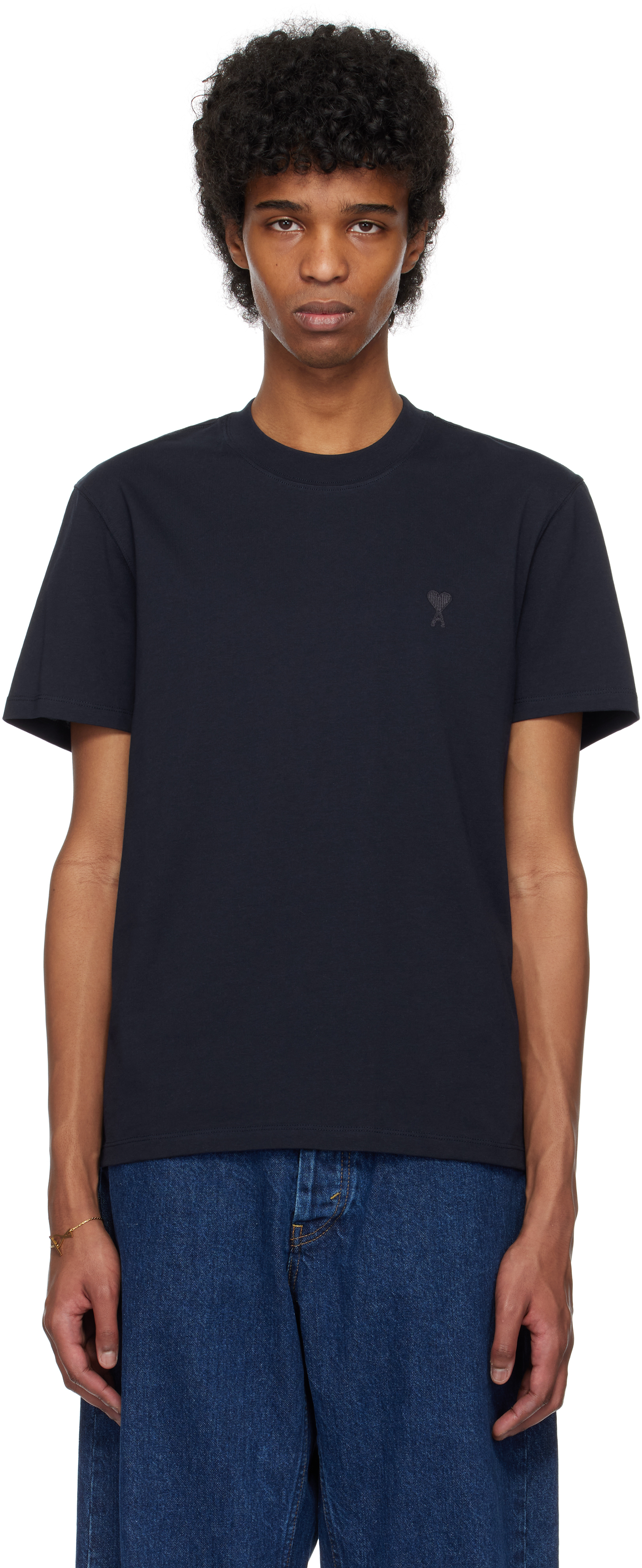 AMI Paris: ネイビー コットン Ami de Coeur Tシャツ | SSENSE 日本