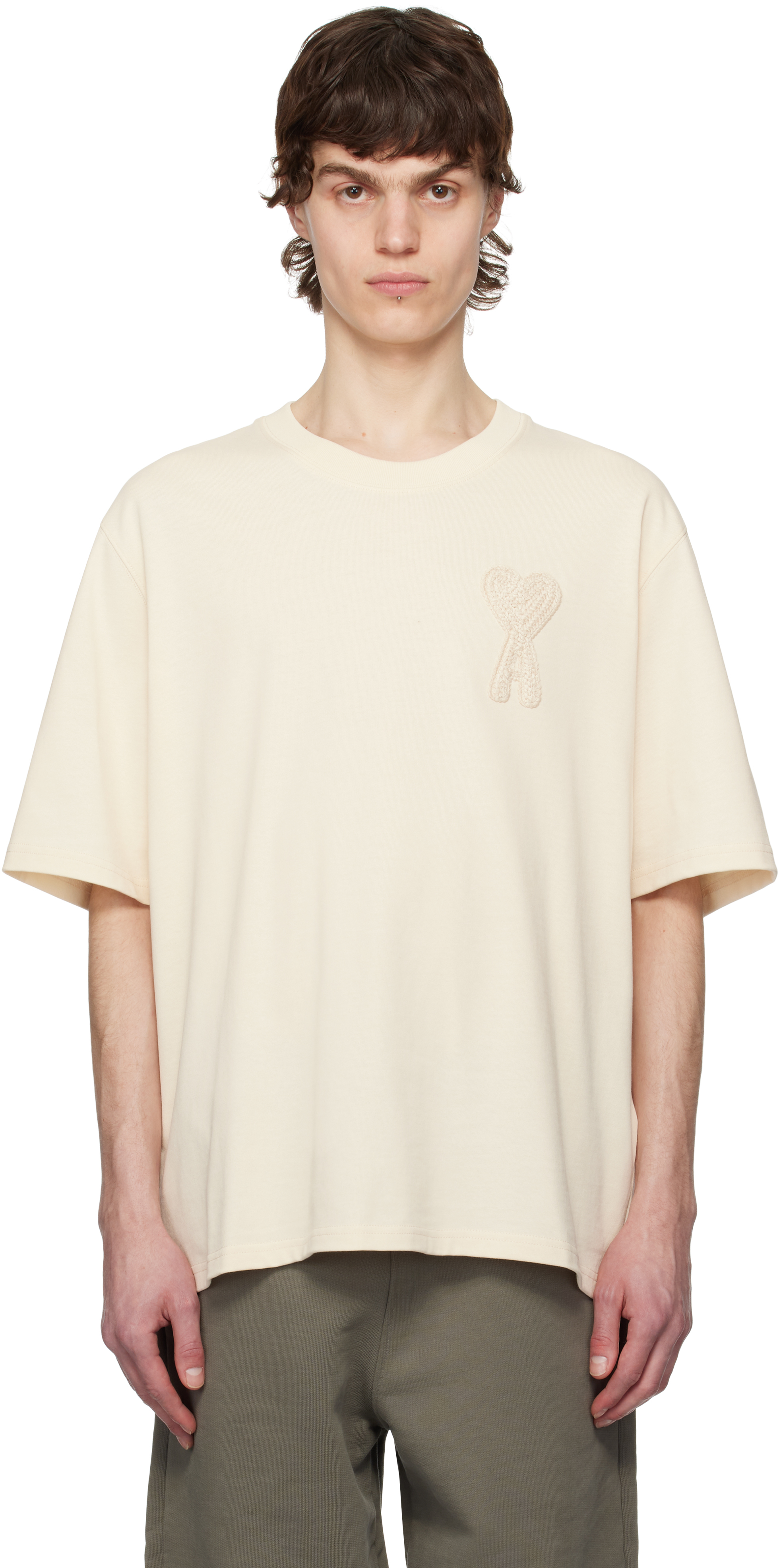 AMI Paris: ベージュ Ami de Coeur コットン Tシャツ | SSENSE 日本