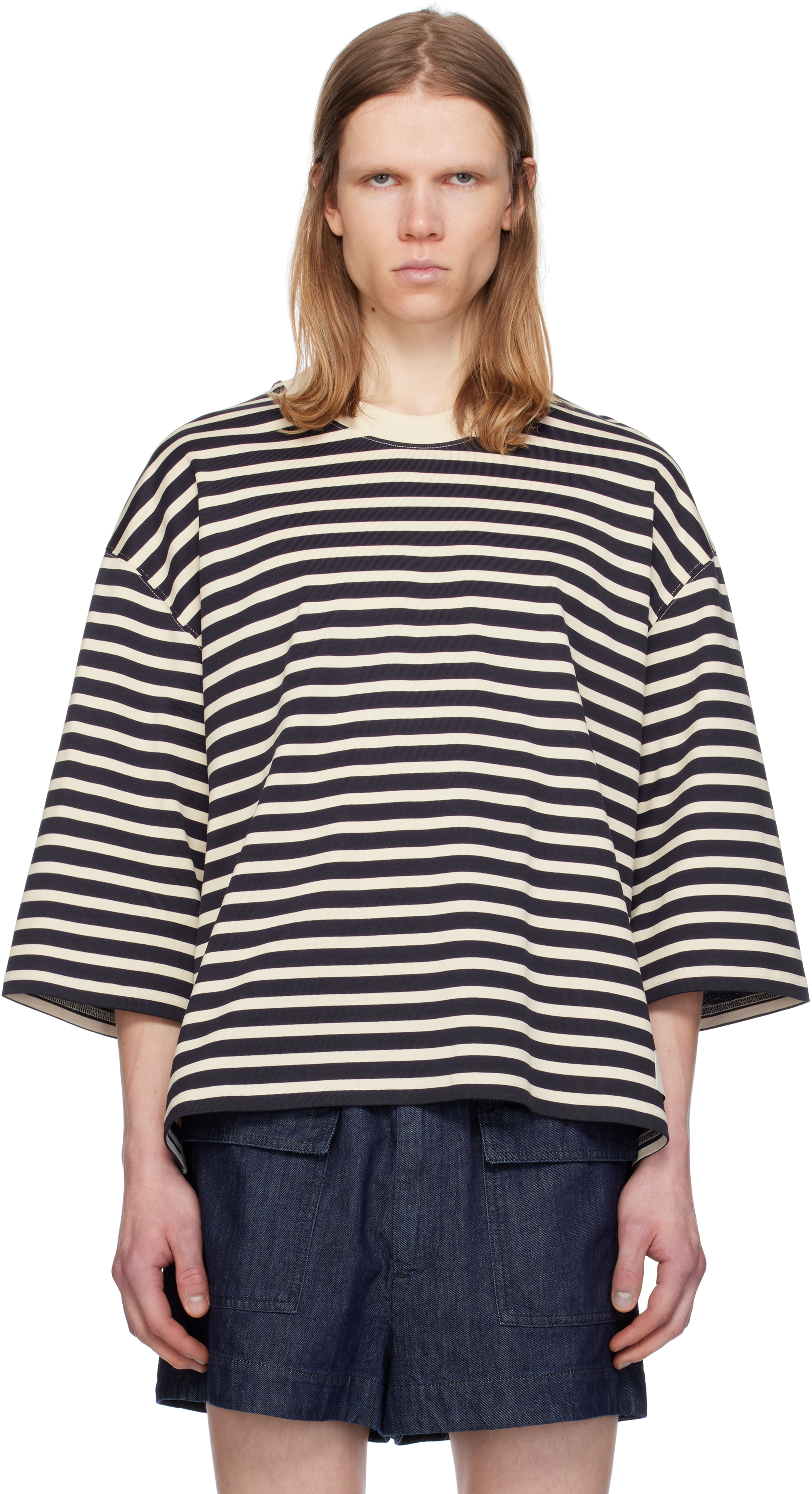 Navy & Off-White Loose Striped T-shirt