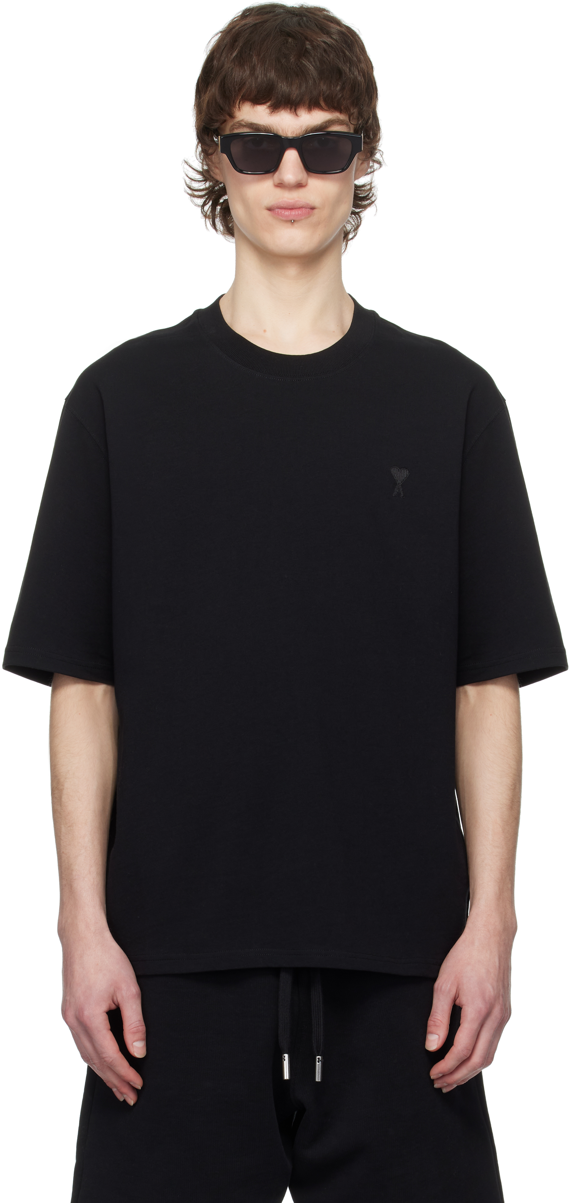 AMI Paris★ブラック Tonal Ami de Coeur コットン Tシャツ Black Ami De Coeur T-Shirt | AMI PARIS