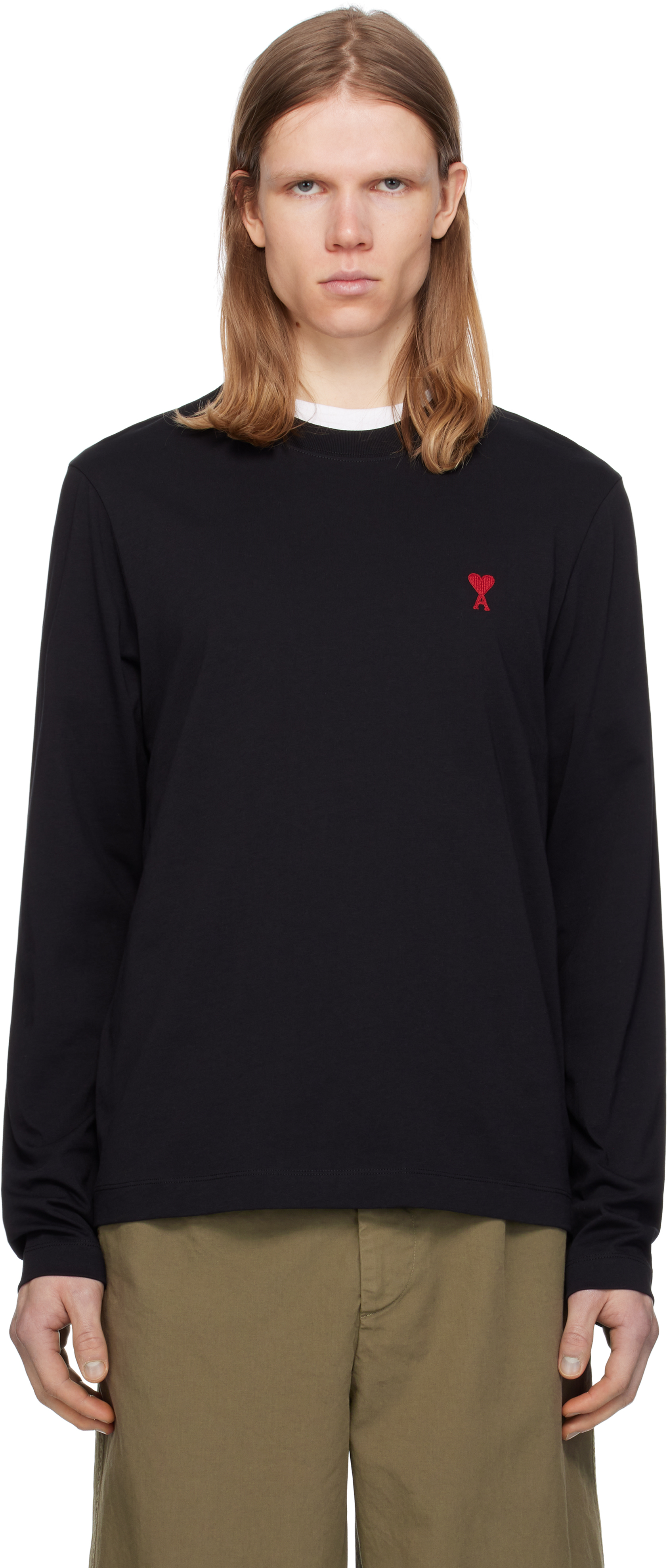 大人気!!! ★ AMI de Coeur Long Sleeves T-Shirt Black ★ Ami Paris Ami De Coeur Longsleeve T Shirt Black Longsleeves AMI