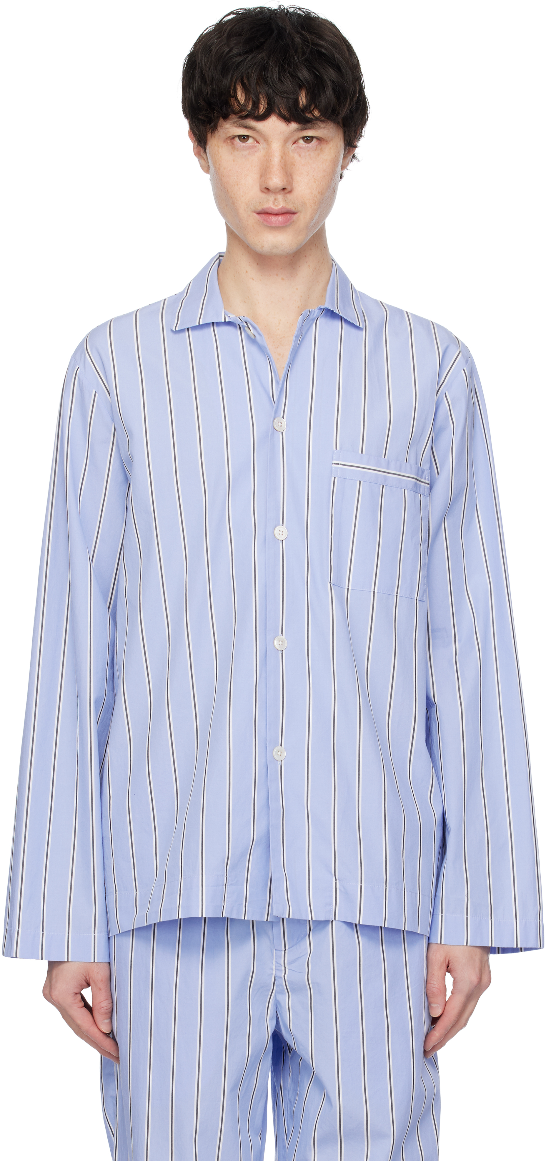 Blue Poplin Long-Sleeved Pyjama Shirt