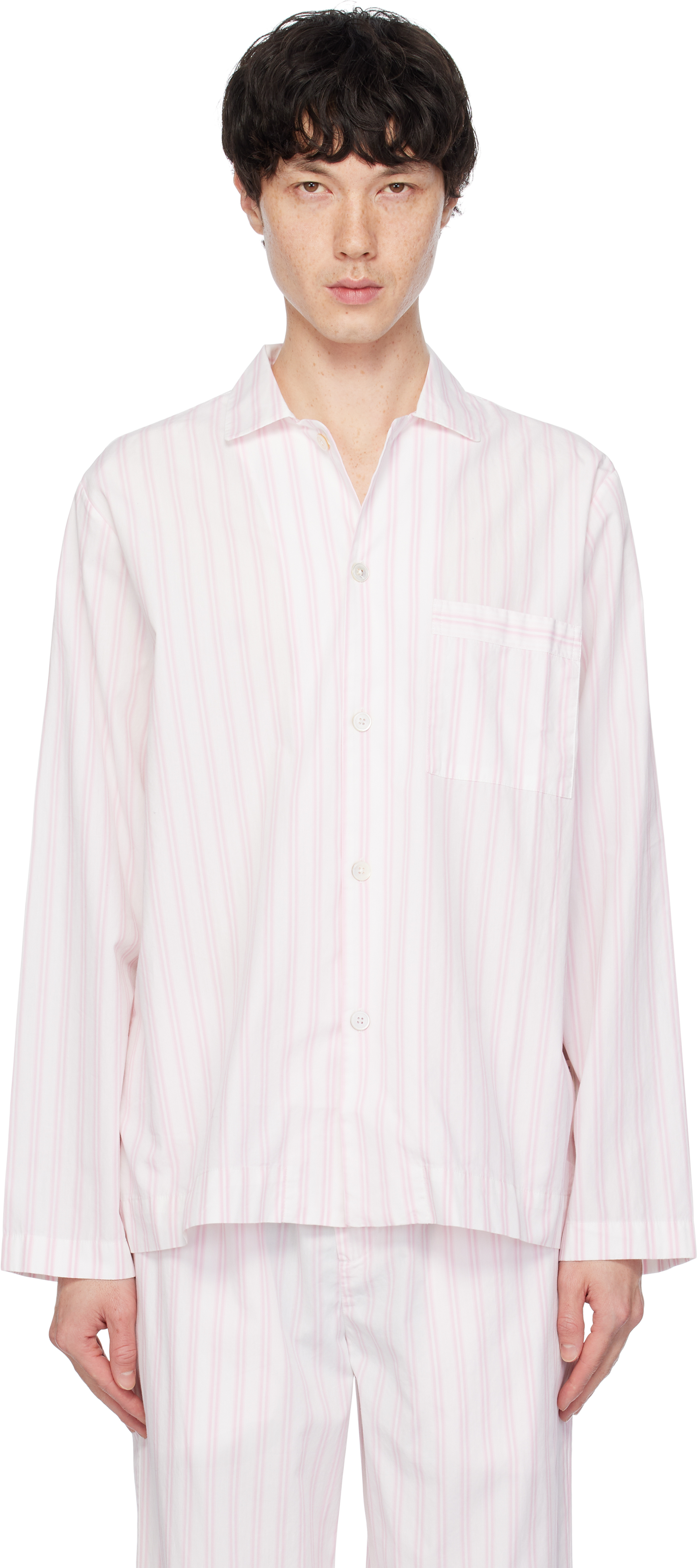 White & Pink Poplin Long-Sleeved Pyjama Shirt