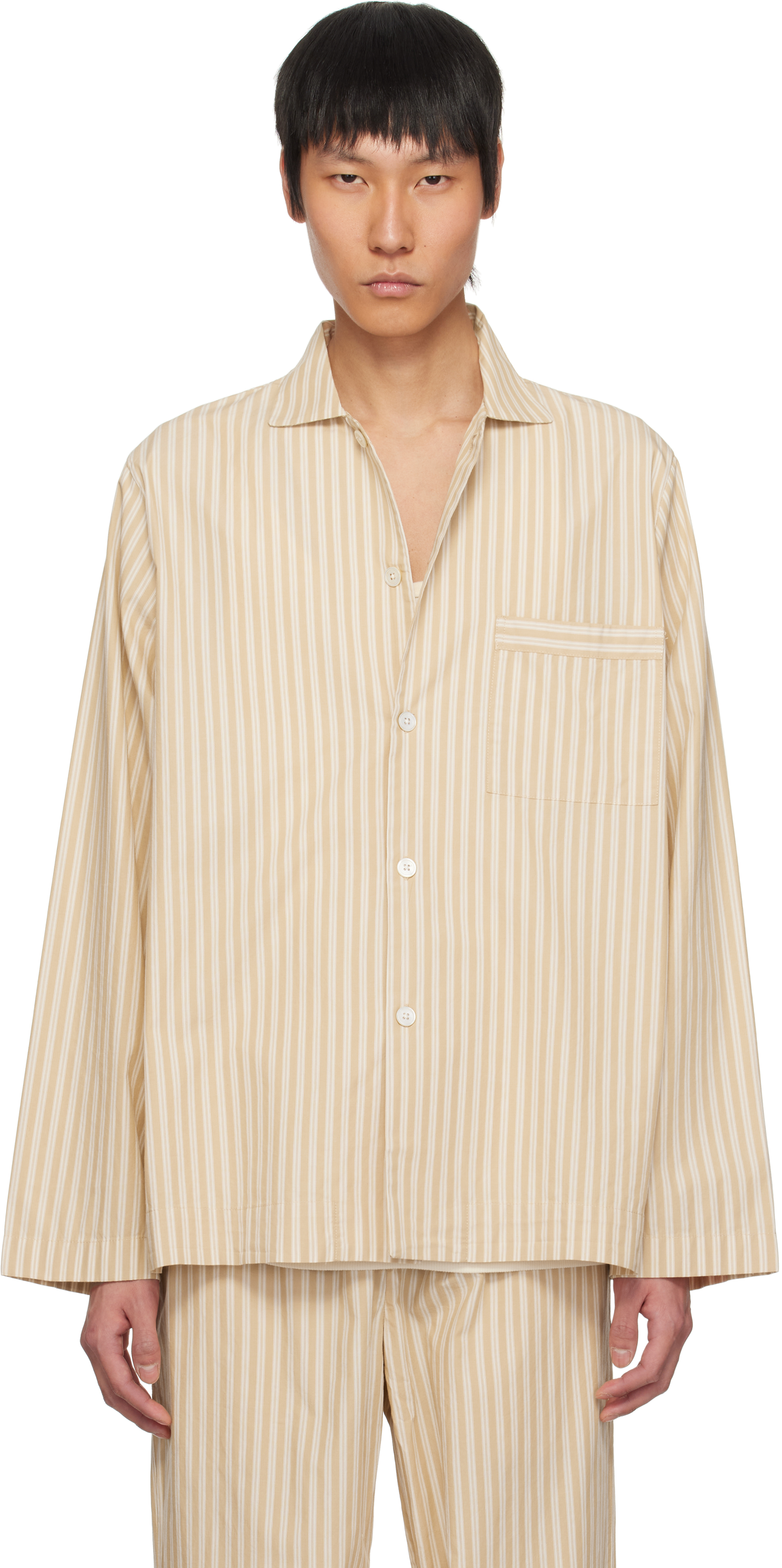 Tan & Beige Poplin Long-Sleeved Pyjama Shirt