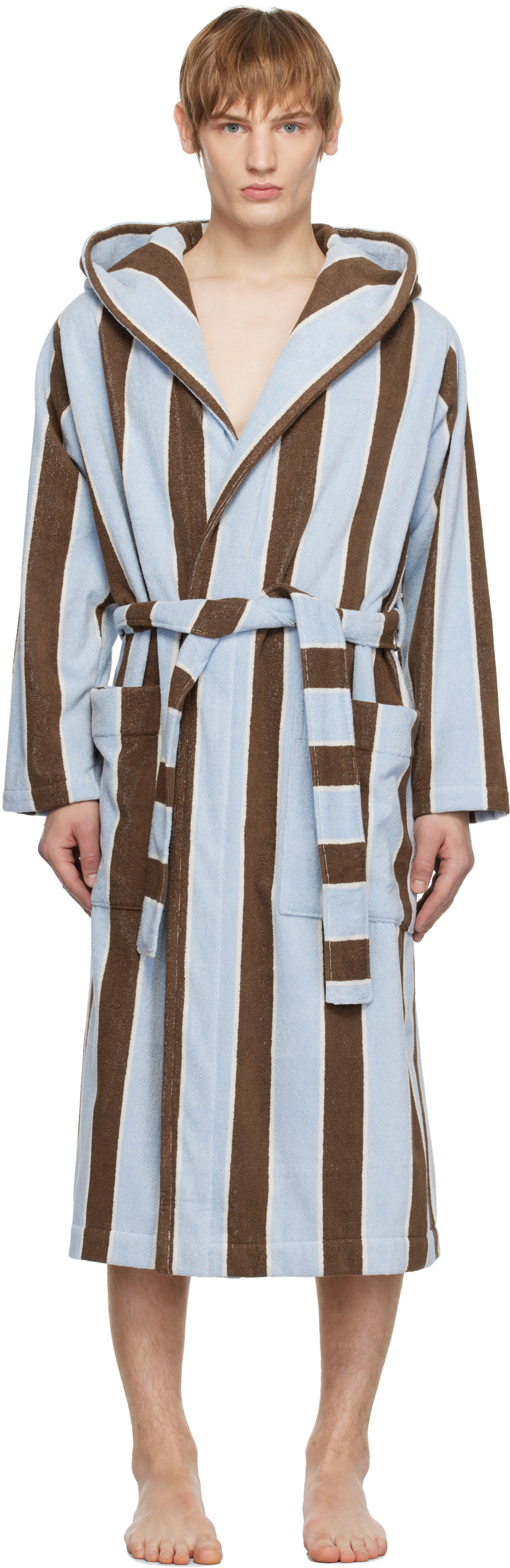 Blue & Brown Terry Hooded Bathrobe