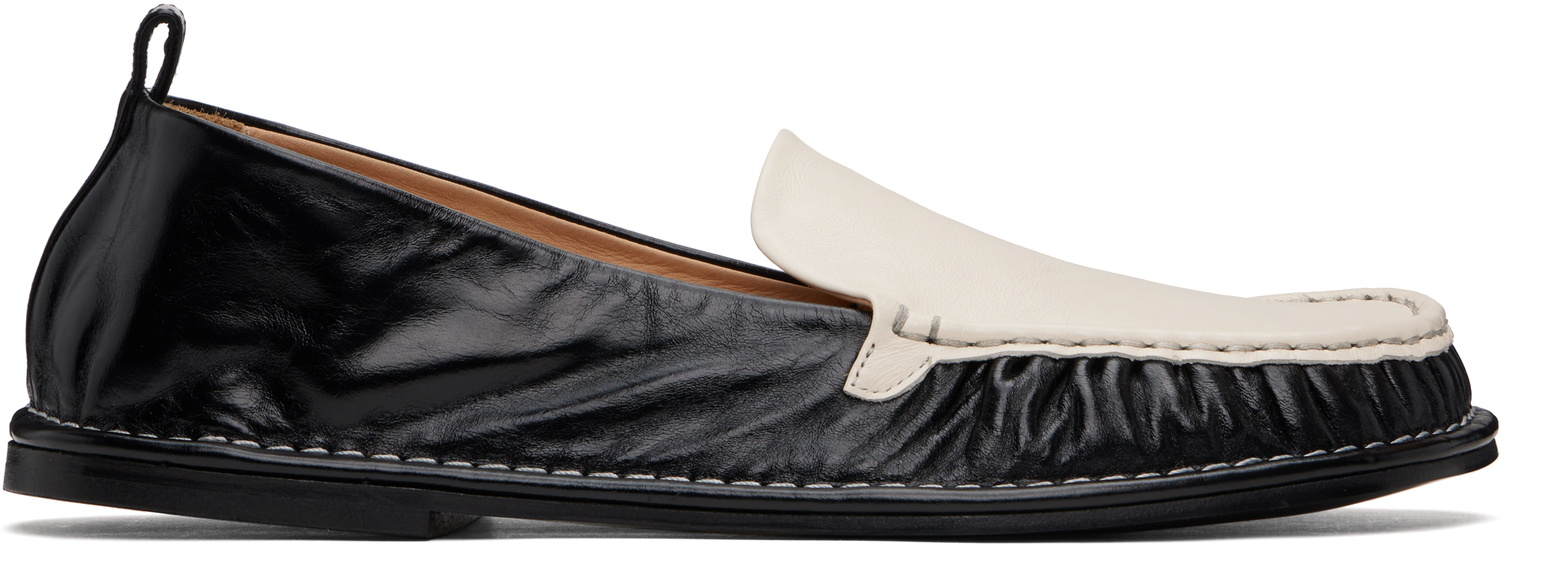 Black & Off-White Leather Midi Loafers