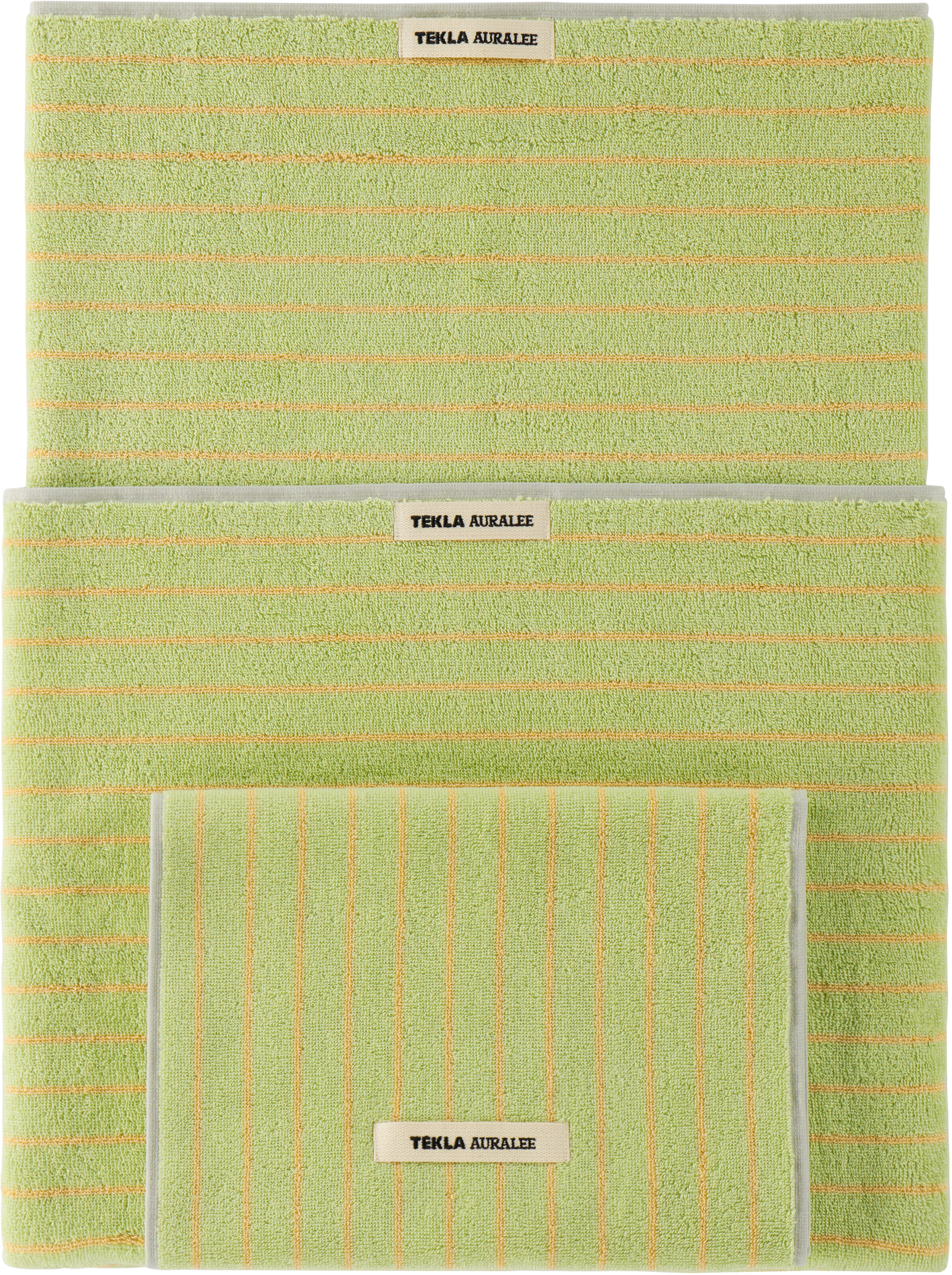 Tekla Ssense Exclusive Green Auralee Edition Towel Set, 3 Pcs In Light Moss Stripes