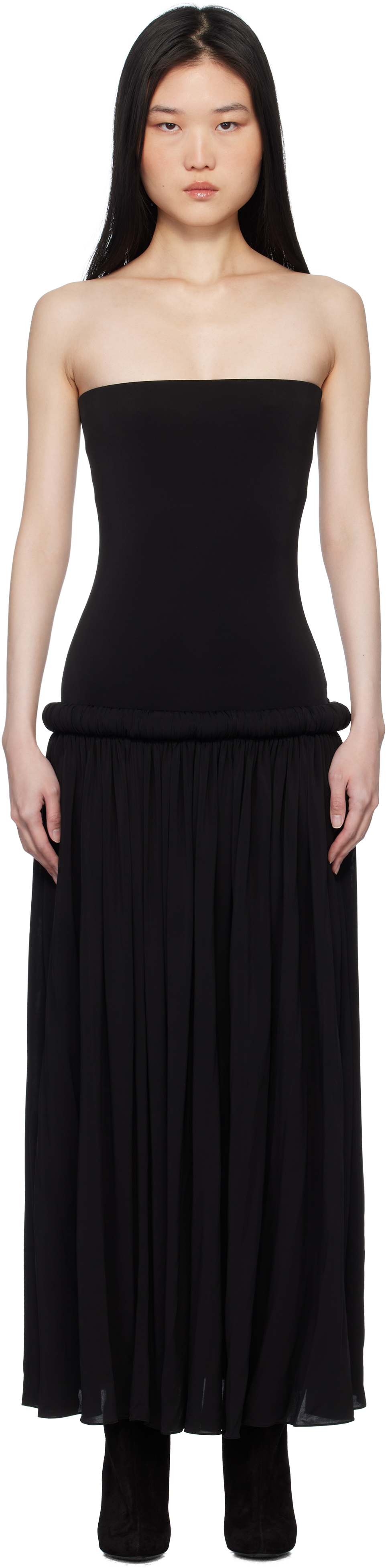 【関税込み】ALAIA ブラック ベアトップ マキシドレス ALAÏA: ブラック ベアトップ マキシドレス | SSENSE 日本