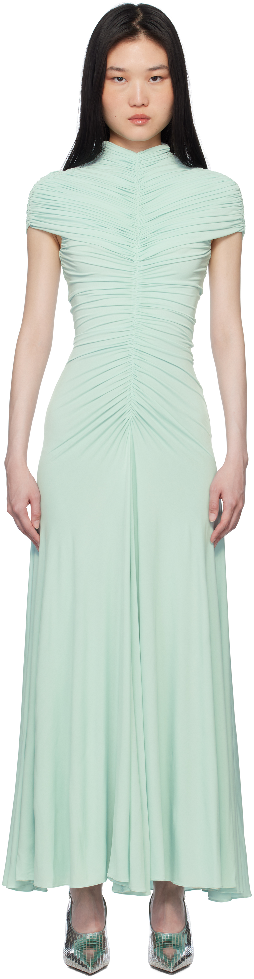 ALAÏA Blue Gathered Maxi Dress