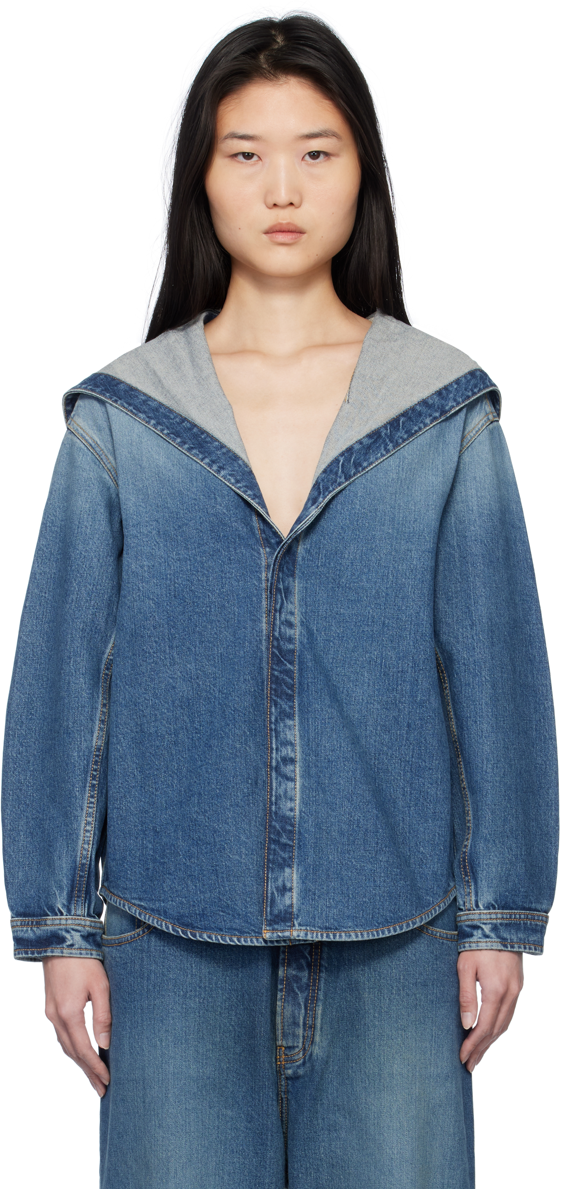 ALAÏA Blue Hooded Denim Jacket