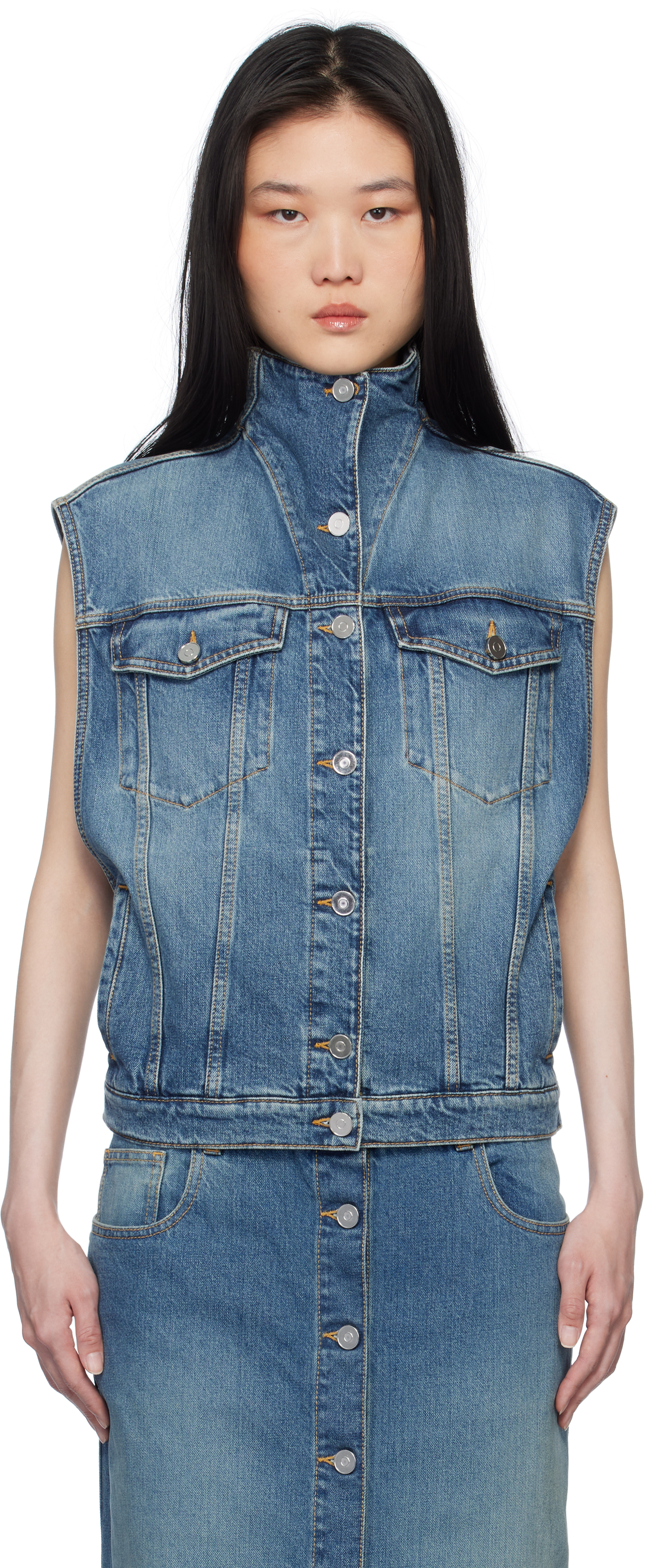 ALAÏA Blue Stonewashed Trucker Denim Vest