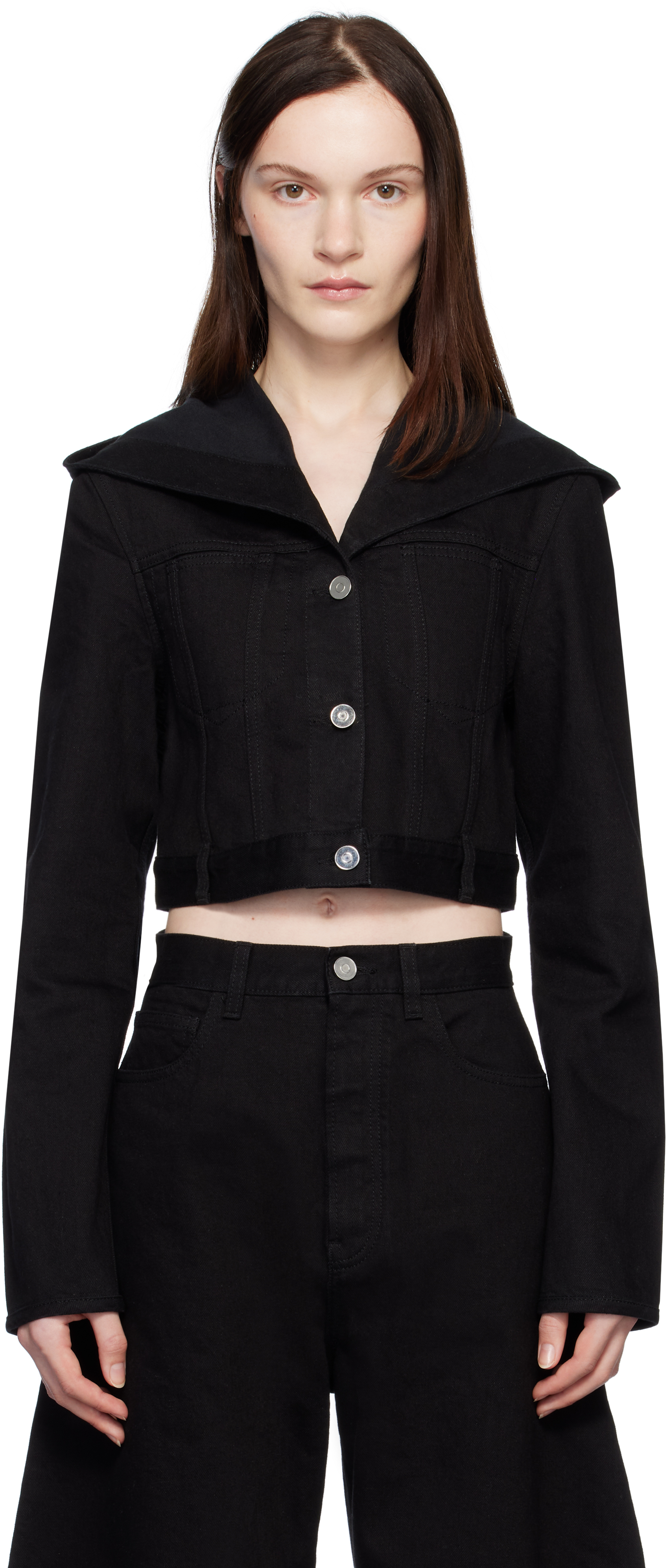 ALAÏA Black Cropped Hooded Denim Jacket